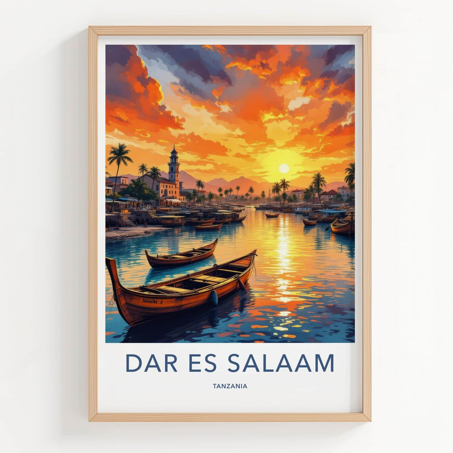 Dar Es Salaam Poster - Tanzania Travel Art - Golden Water Sunset Home Decor