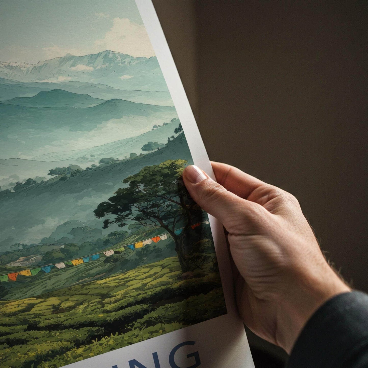 Darjeeling Poster - India Travel Art - West Bengal Prayer Flags Peaks Home Art