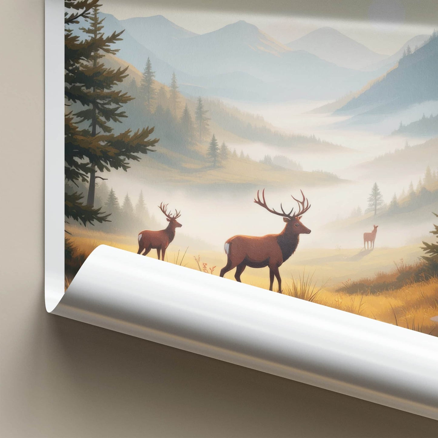 DARTMOOR NATIONAL PARK Poster - United Kingdom Travel Art - Misty Morning Deer Home Decor