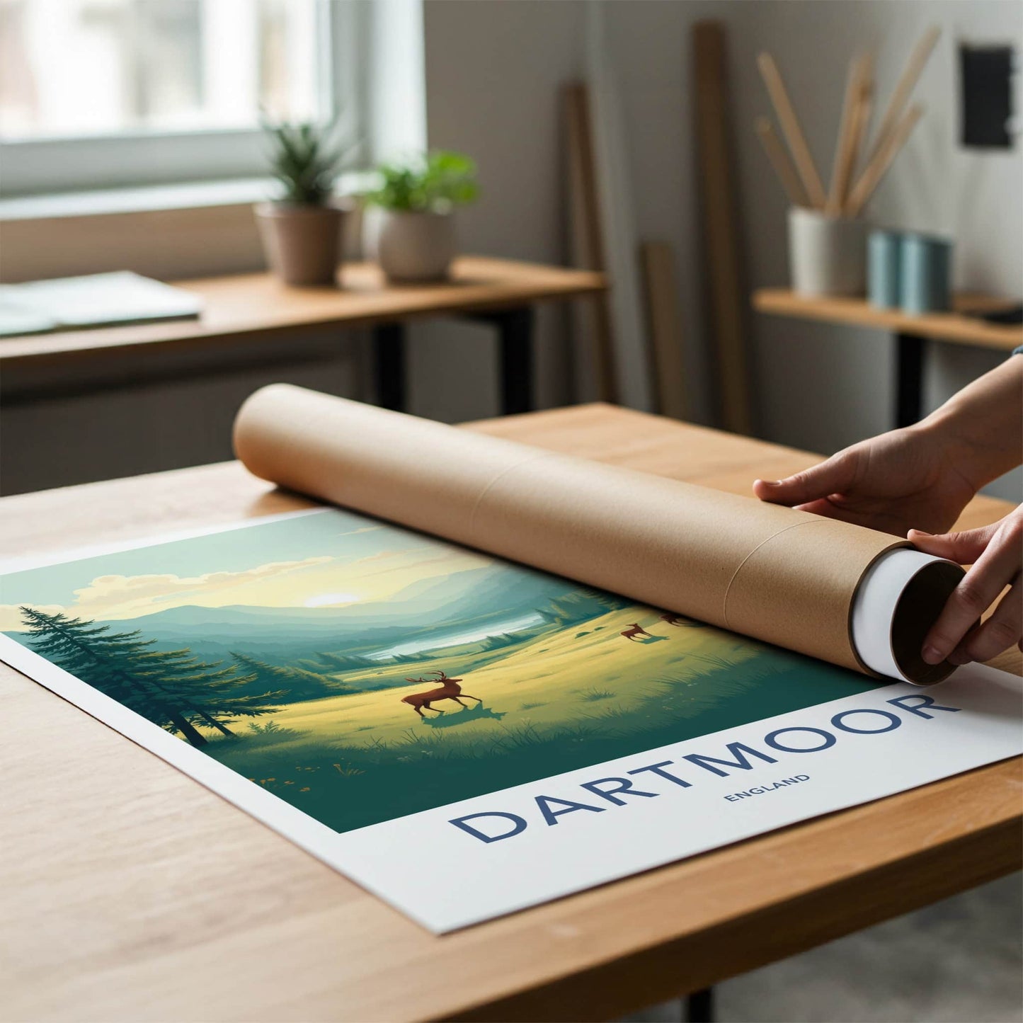 DARTMOOR Poster - England Travel Art - Deer Lake Valley Home Decor