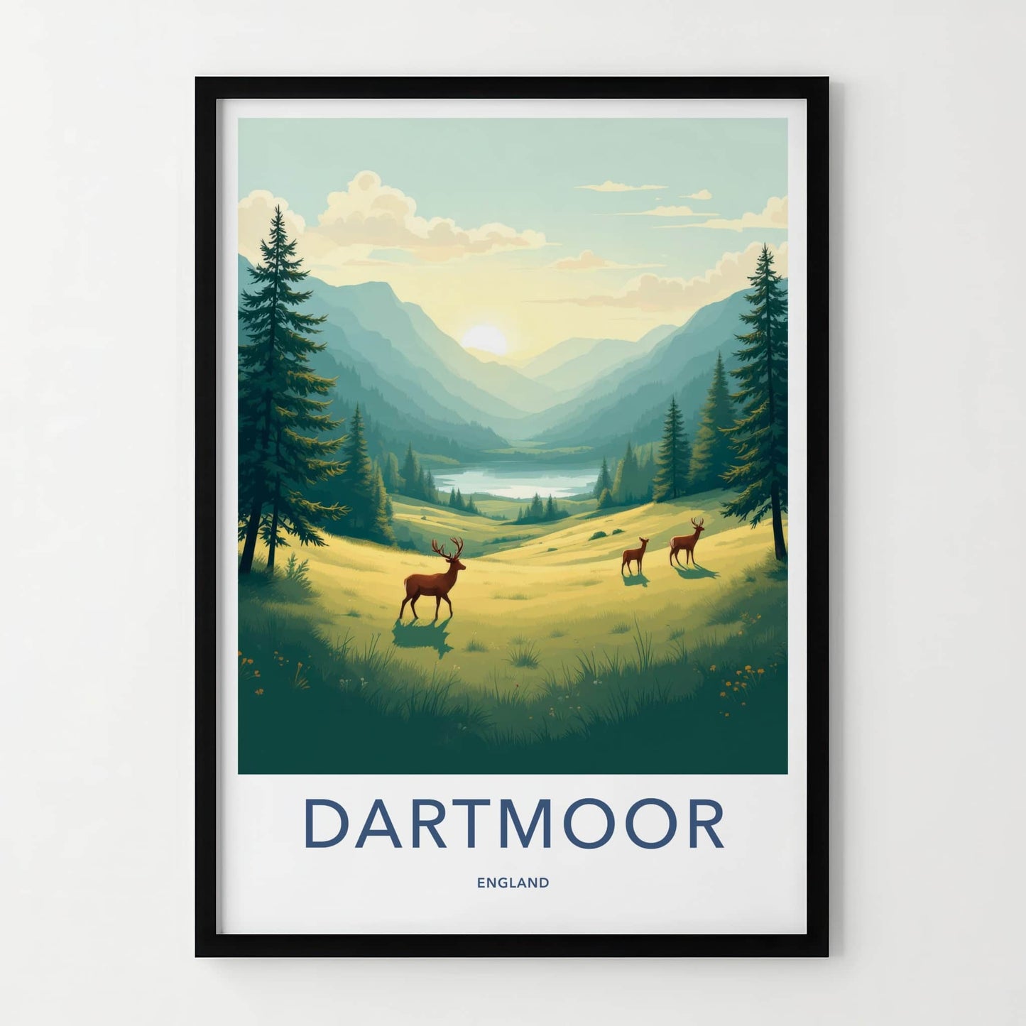 DARTMOOR Poster - England Travel Art - Deer Lake Valley Home Decor