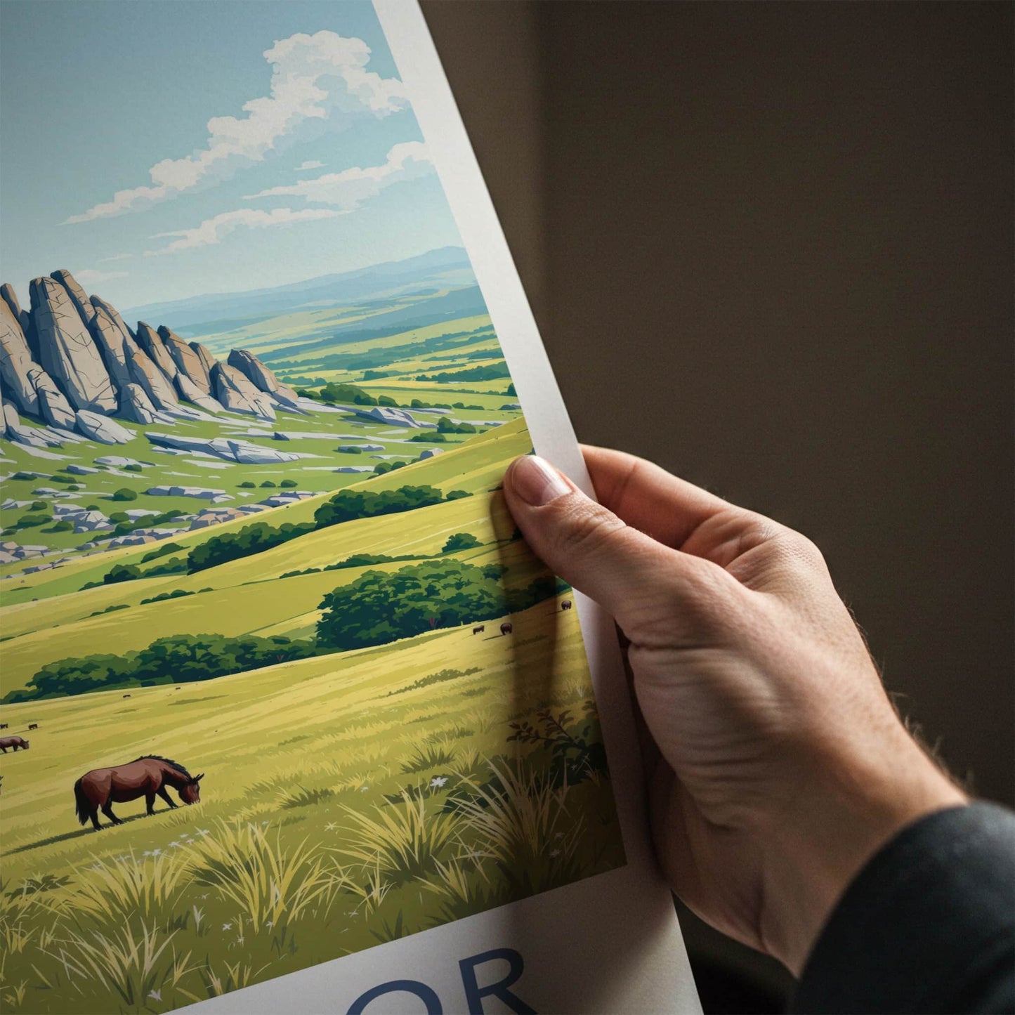DARTMOOR Poster - England Travel Art - Towering Rock Pasture Home Decor