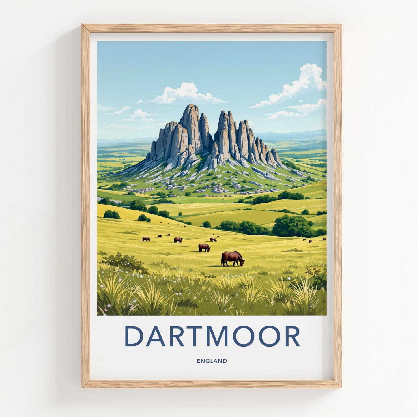 DARTMOOR Poster - England Travel Art - Towering Rock Pasture Home Decor