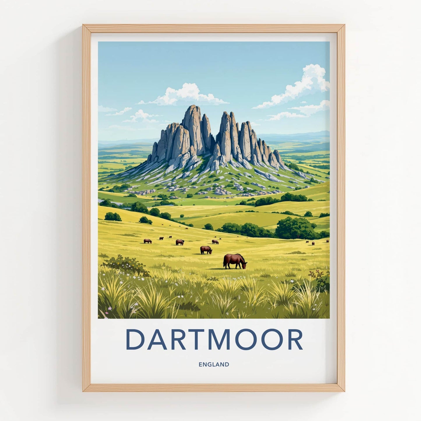 DARTMOOR Poster - England Travel Art - Towering Rock Pasture Home Decor