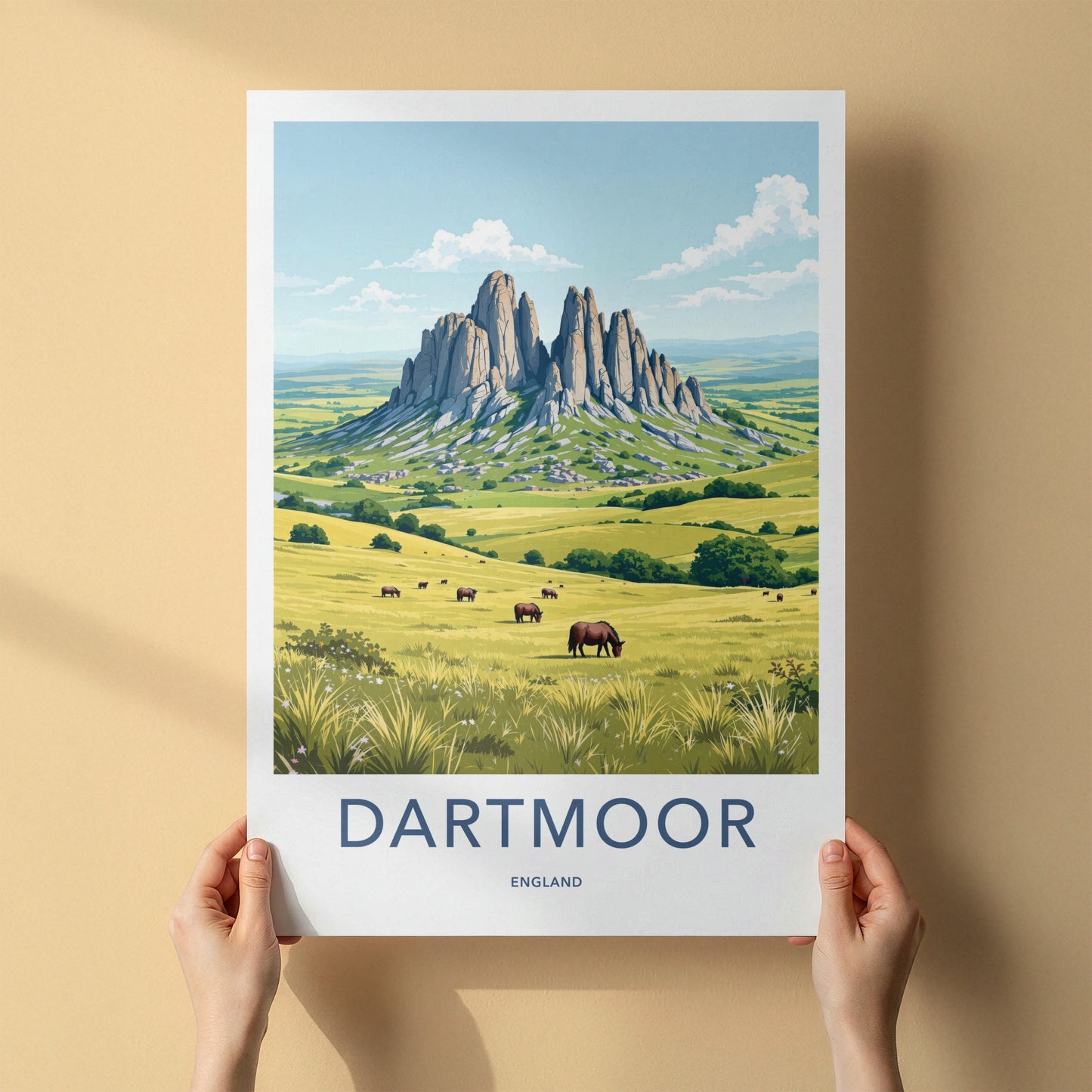 DARTMOOR Poster - England Travel Art - Towering Rock Pasture Home Decor