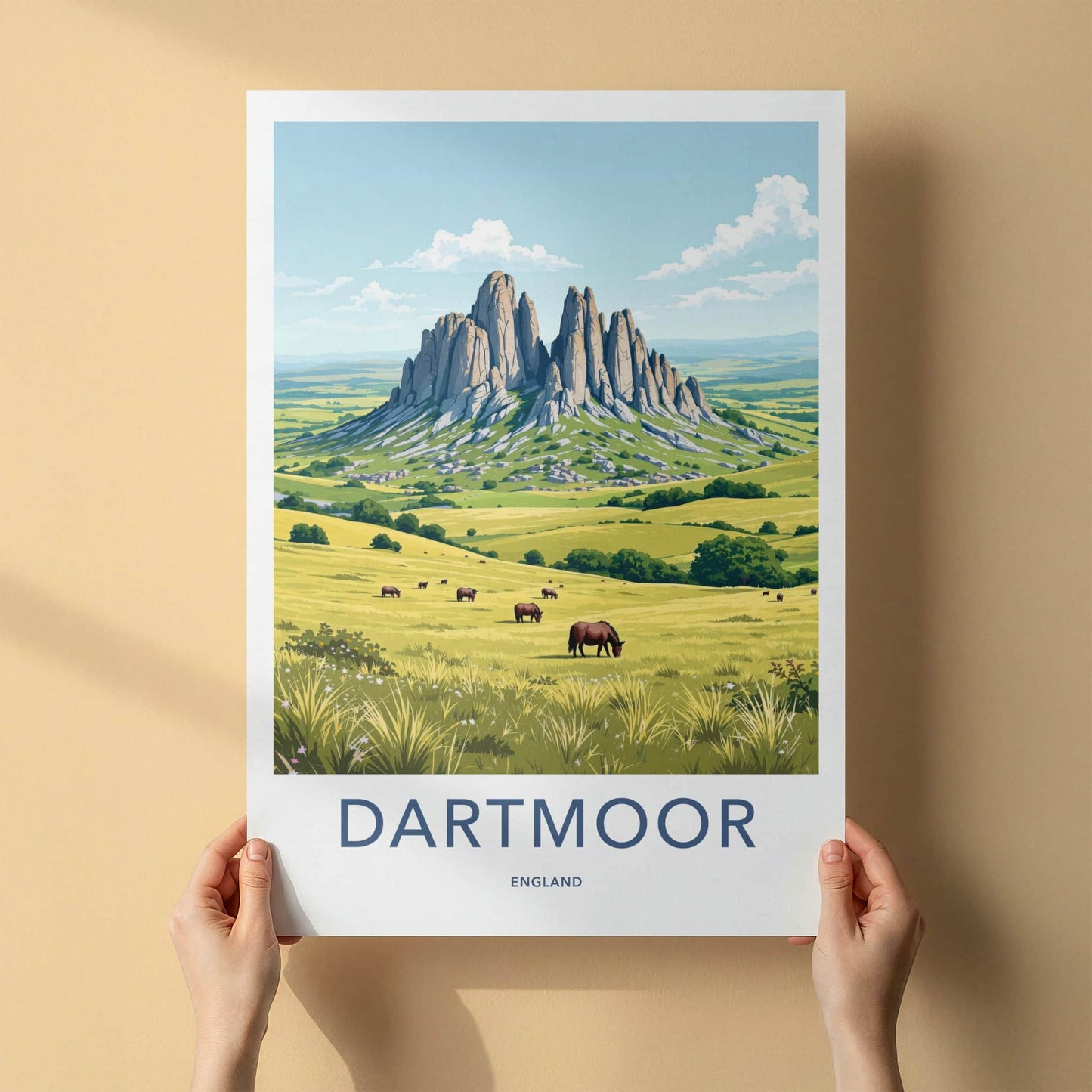 DARTMOOR Poster - England Travel Art - Towering Rock Pasture Home Decor