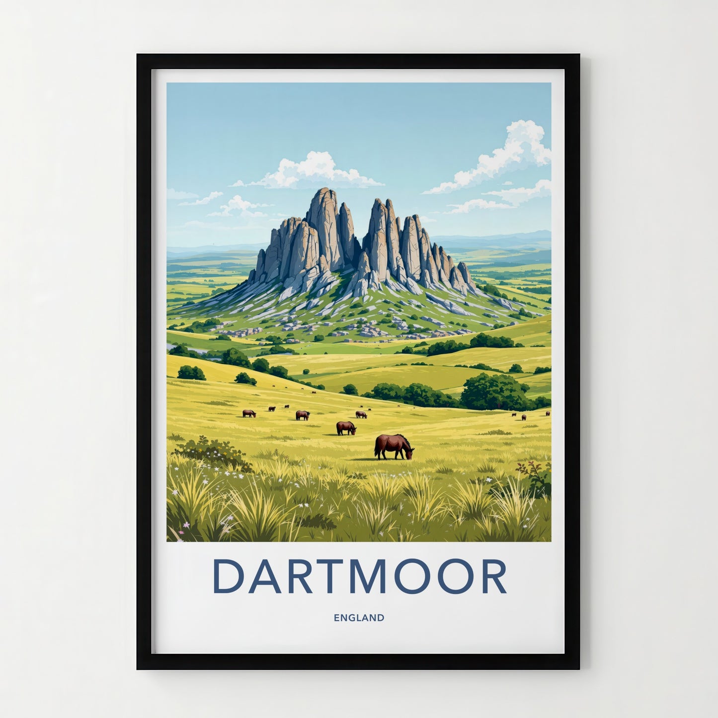 DARTMOOR Poster - England Travel Art - Towering Rock Pasture Home Decor