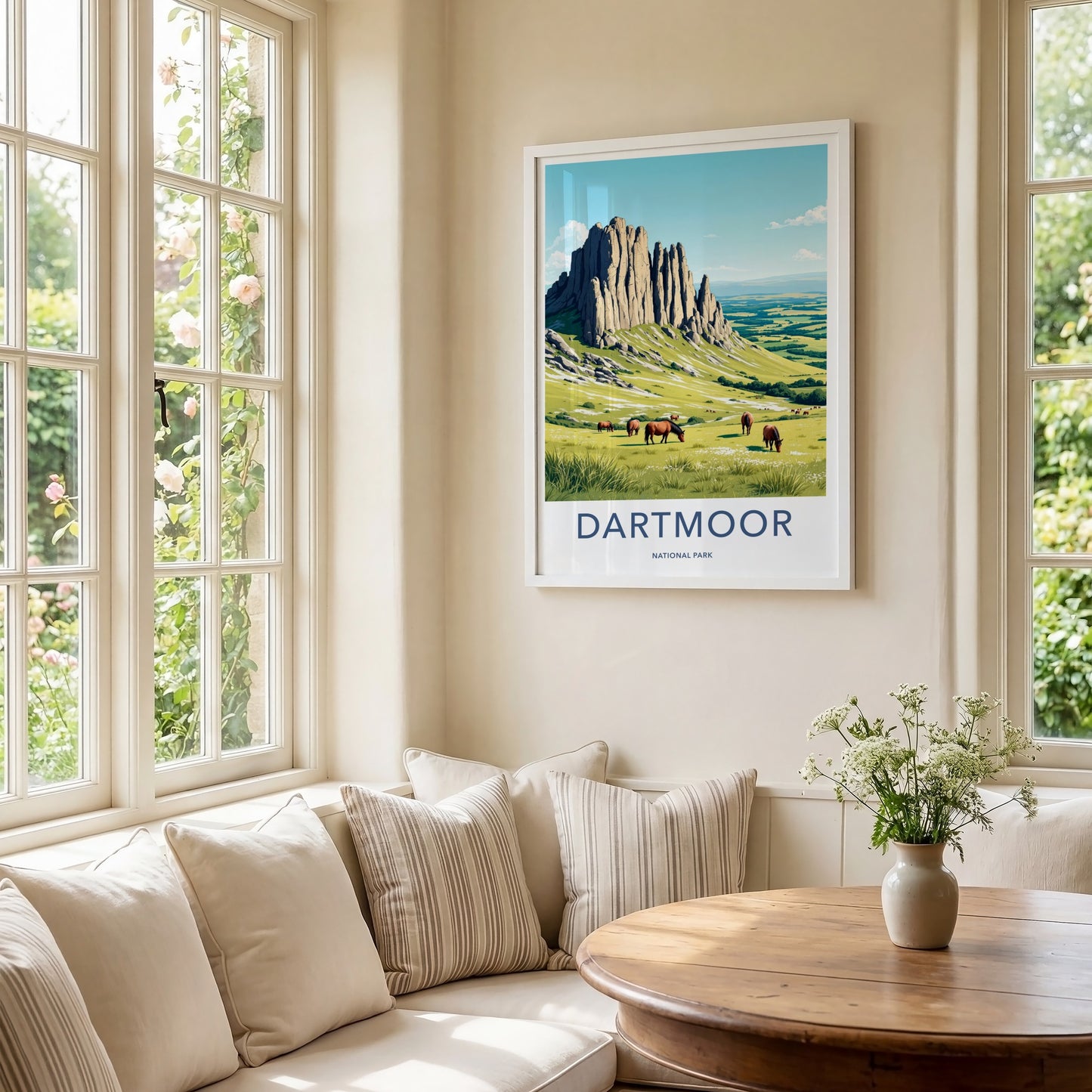 Dartmoor Poster - United Kingdom Travel Art - Towering Tor Horses Home Decor