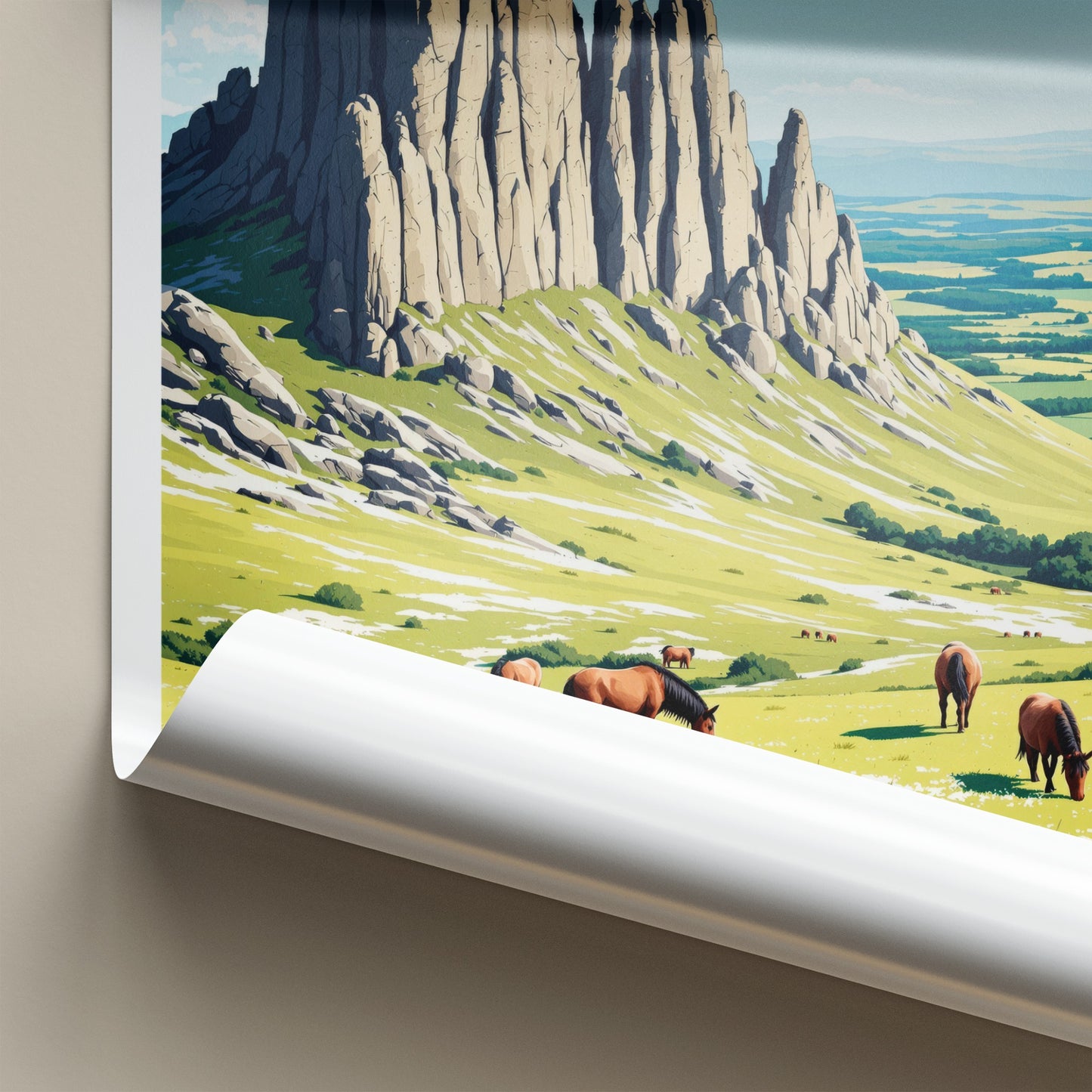 Dartmoor Poster - United Kingdom Travel Art - Towering Tor Horses Home Decor