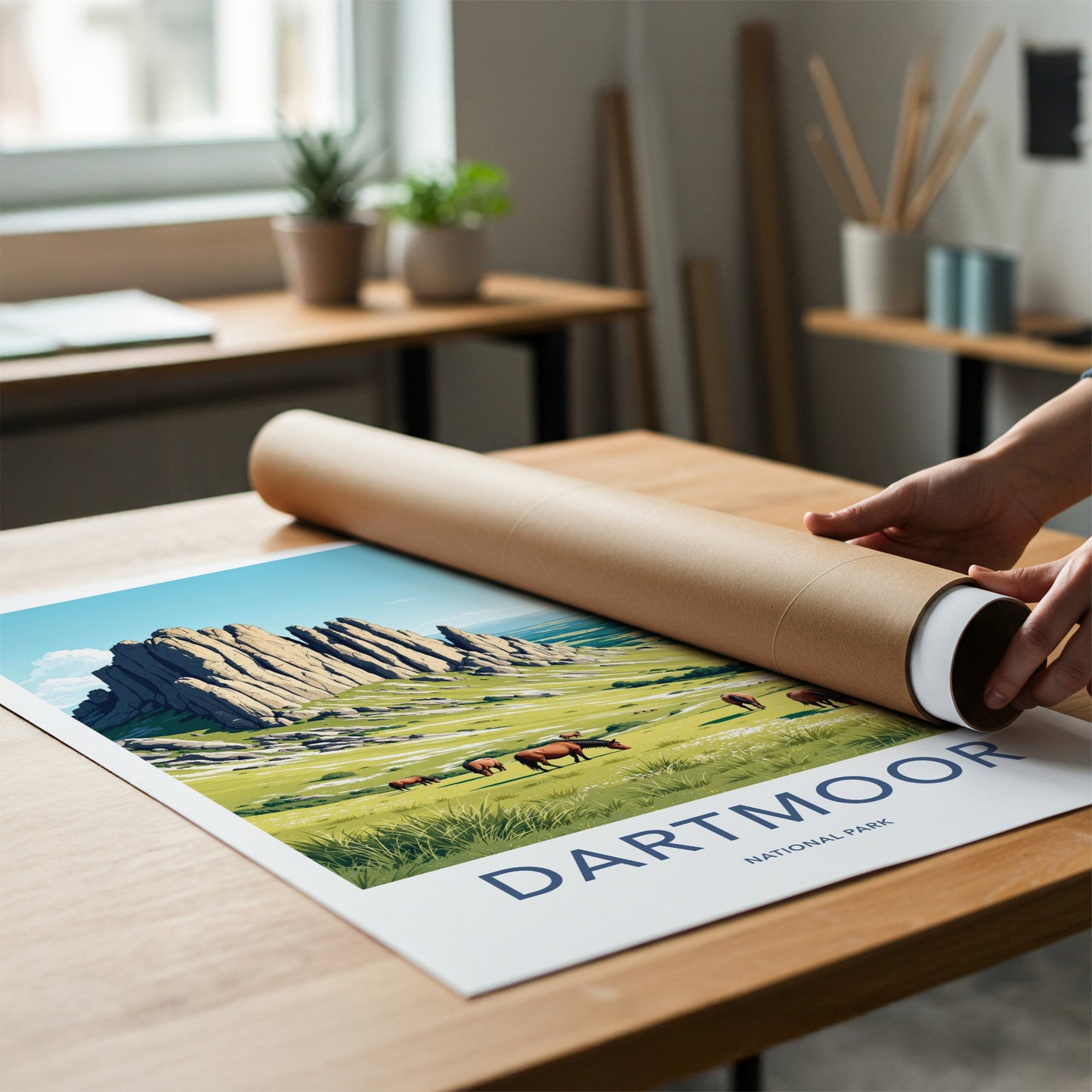 Dartmoor Poster - United Kingdom Travel Art - Towering Tor Horses Home Decor