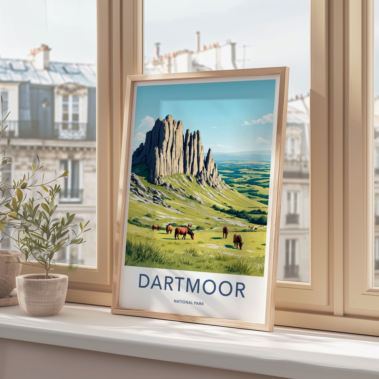 Dartmoor Poster - United Kingdom Travel Art - Towering Tor Horses Home Decor