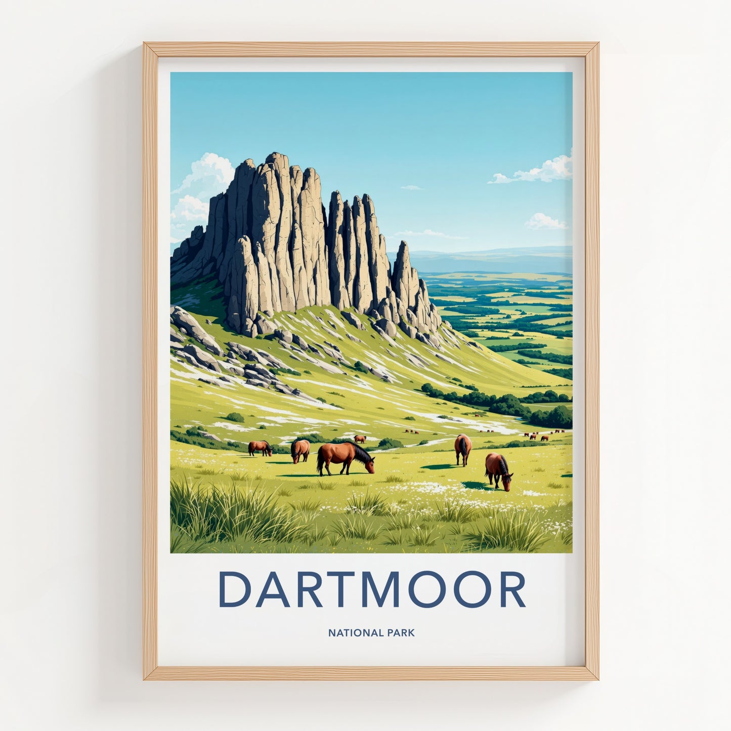 Dartmoor Poster - United Kingdom Travel Art - Towering Tor Horses Home Decor