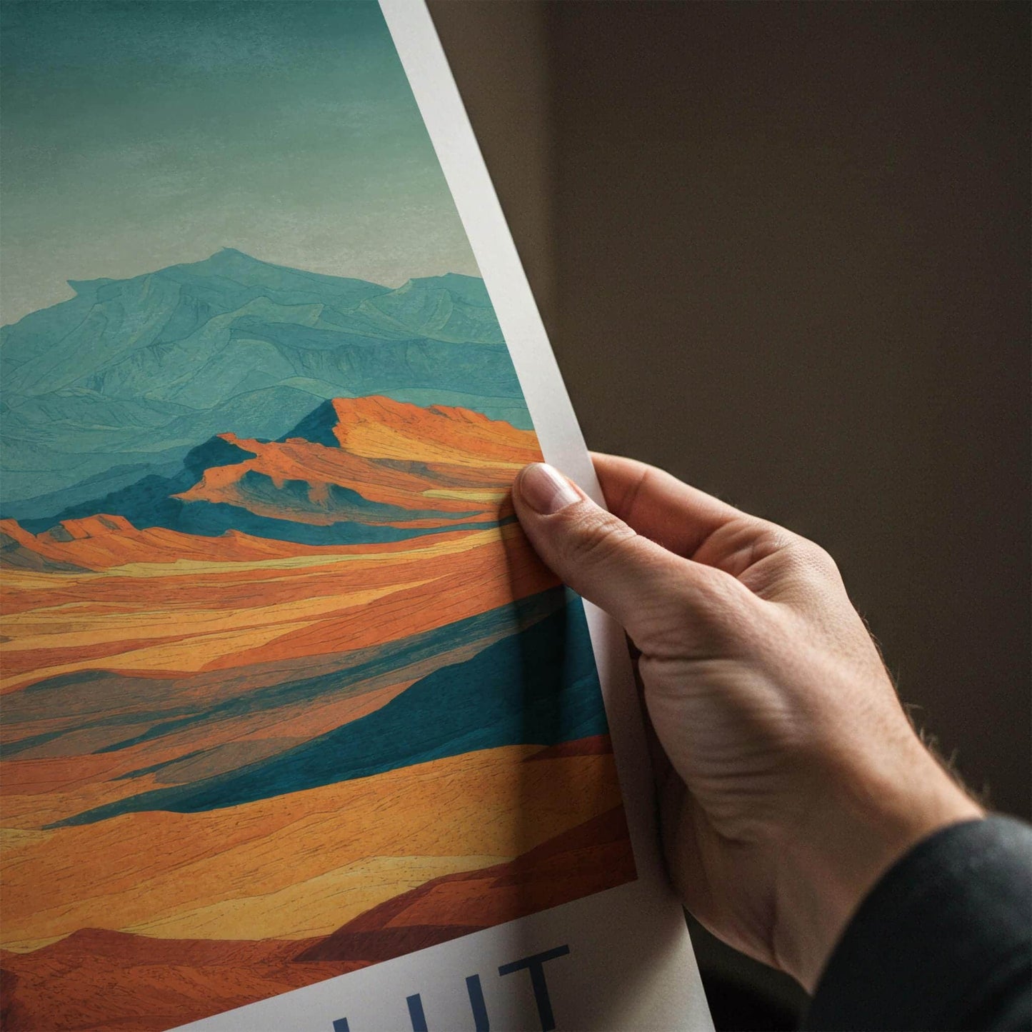 Dasht-e Lut Poster - Iran Travel Art - Orange Teal Peaks Room Decor
