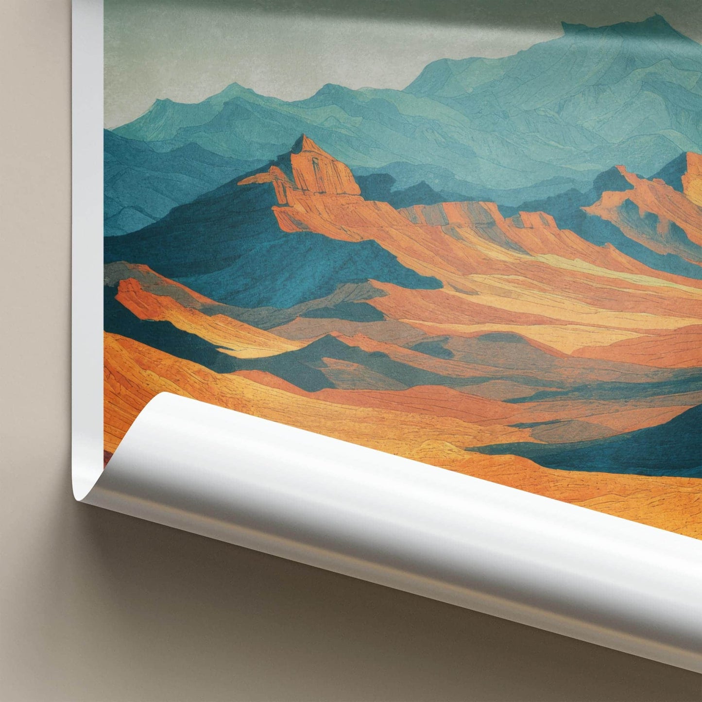 Dasht-e Lut Poster - Iran Travel Art - Orange Teal Peaks Room Decor