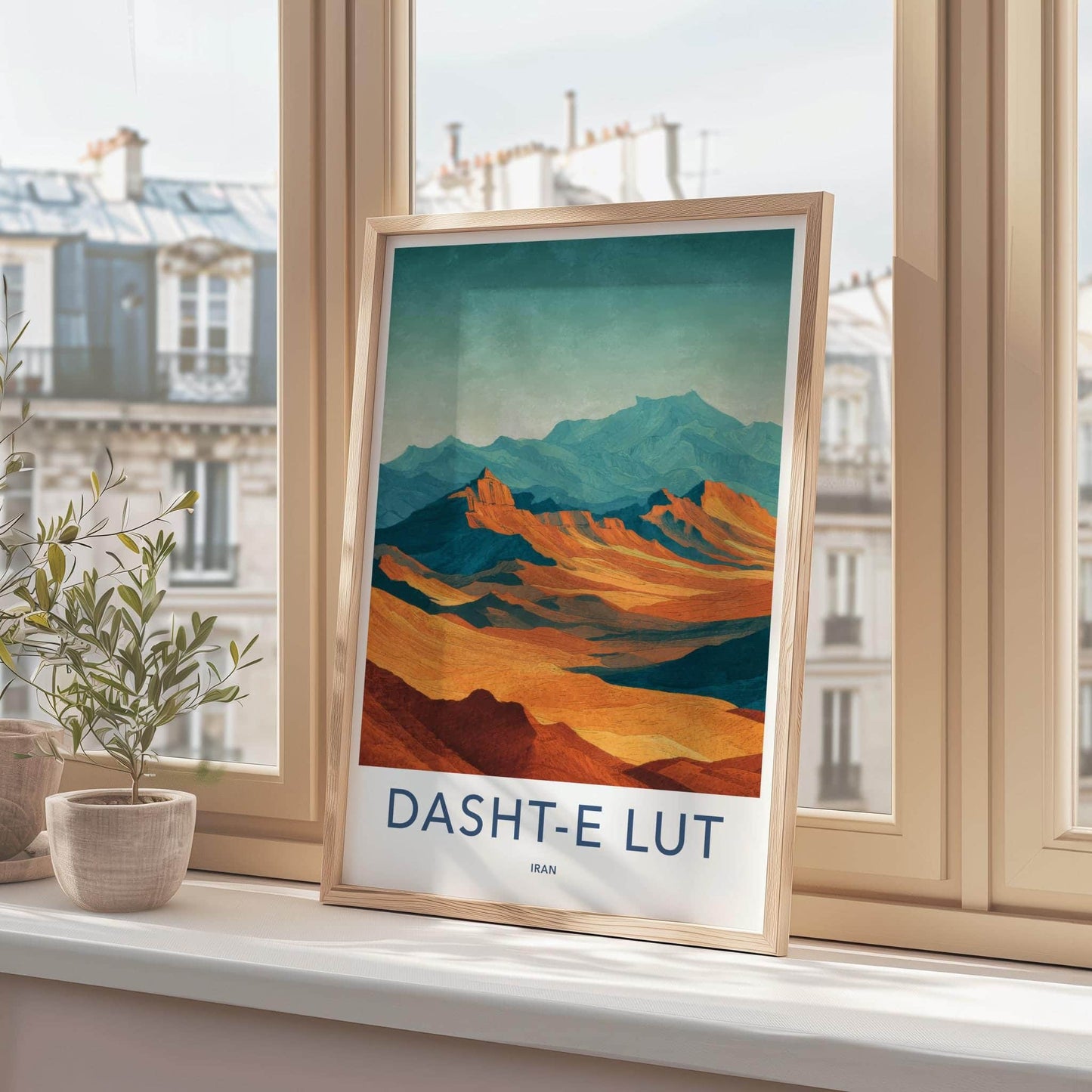 Dasht-e Lut Poster - Iran Travel Art - Orange Teal Peaks Room Decor
