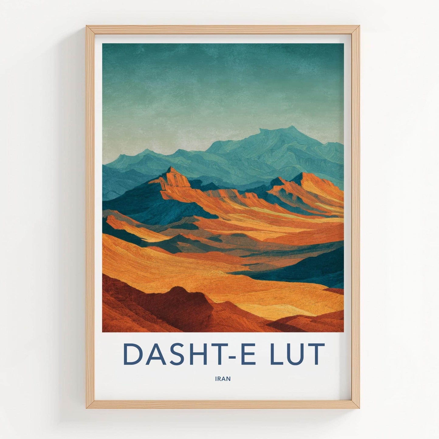 Dasht-e Lut Poster - Iran Travel Art - Orange Teal Peaks Room Decor