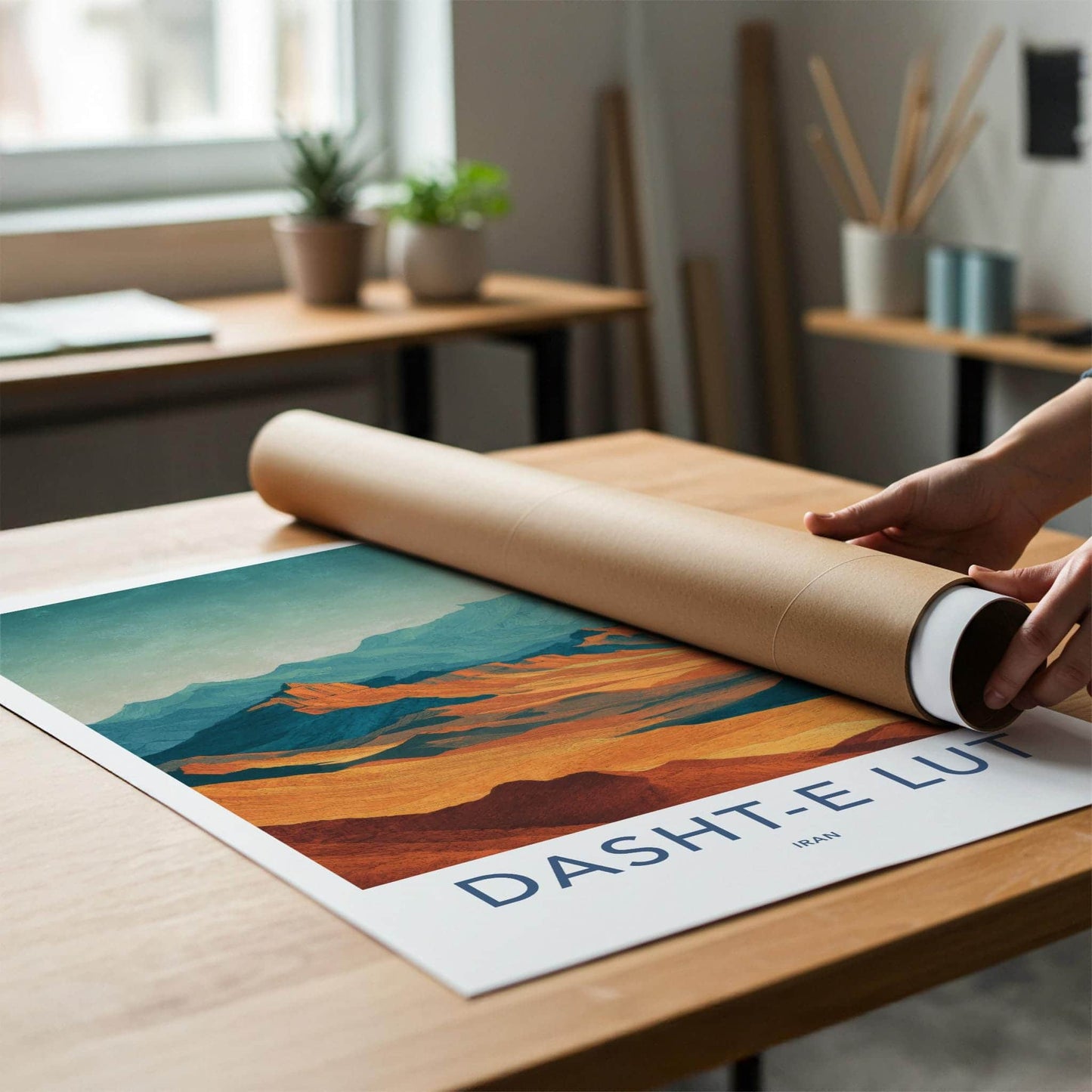 Dasht-e Lut Poster - Iran Travel Art - Orange Teal Peaks Room Decor