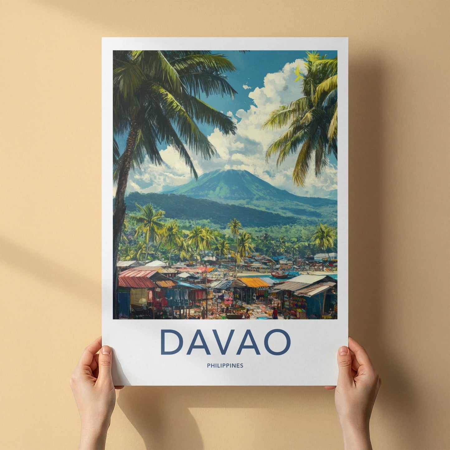 Davao Poster - Philippines Travel Art - Vibrant Market Volcano Wall Decor