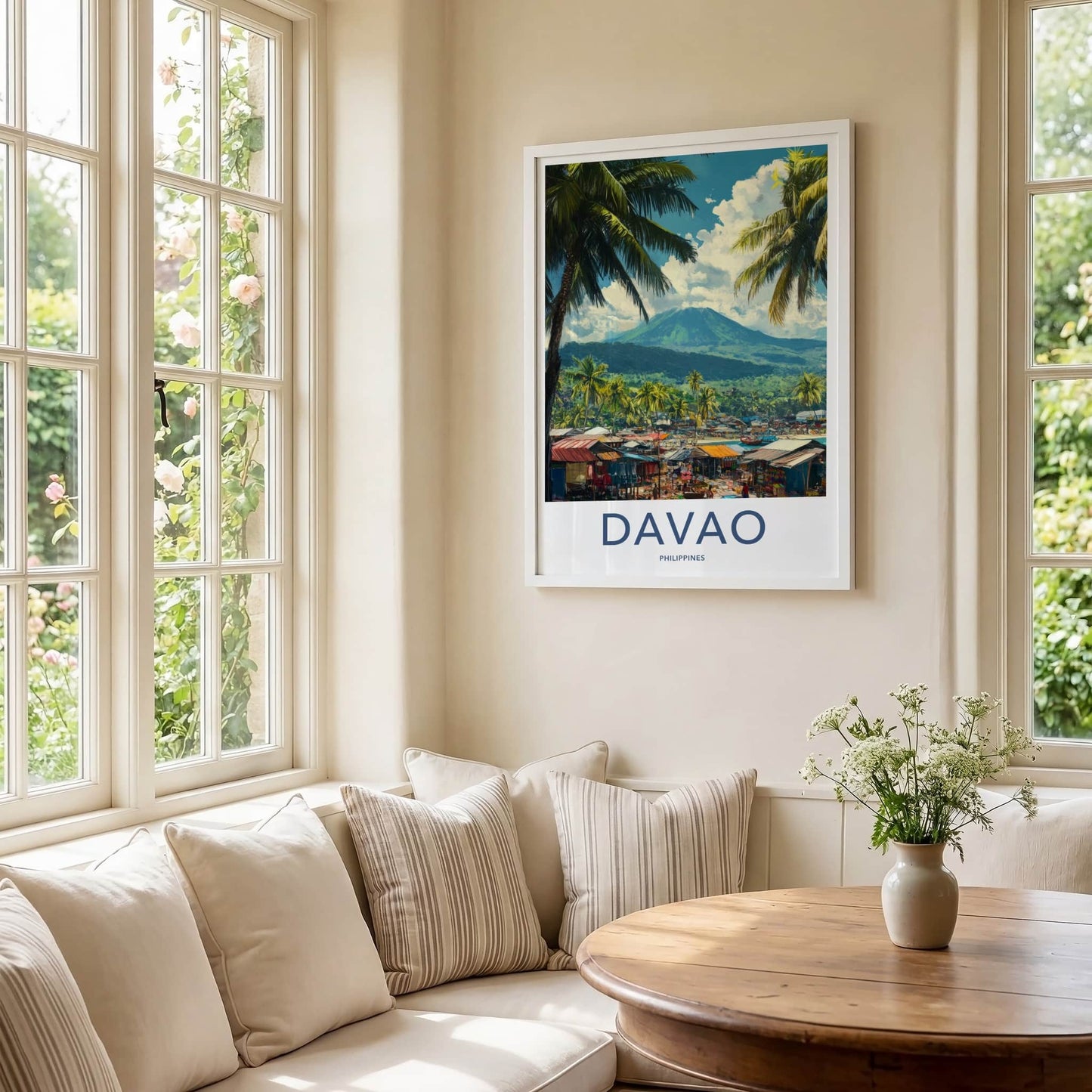 Davao Poster - Philippines Travel Art - Vibrant Market Volcano Wall Decor