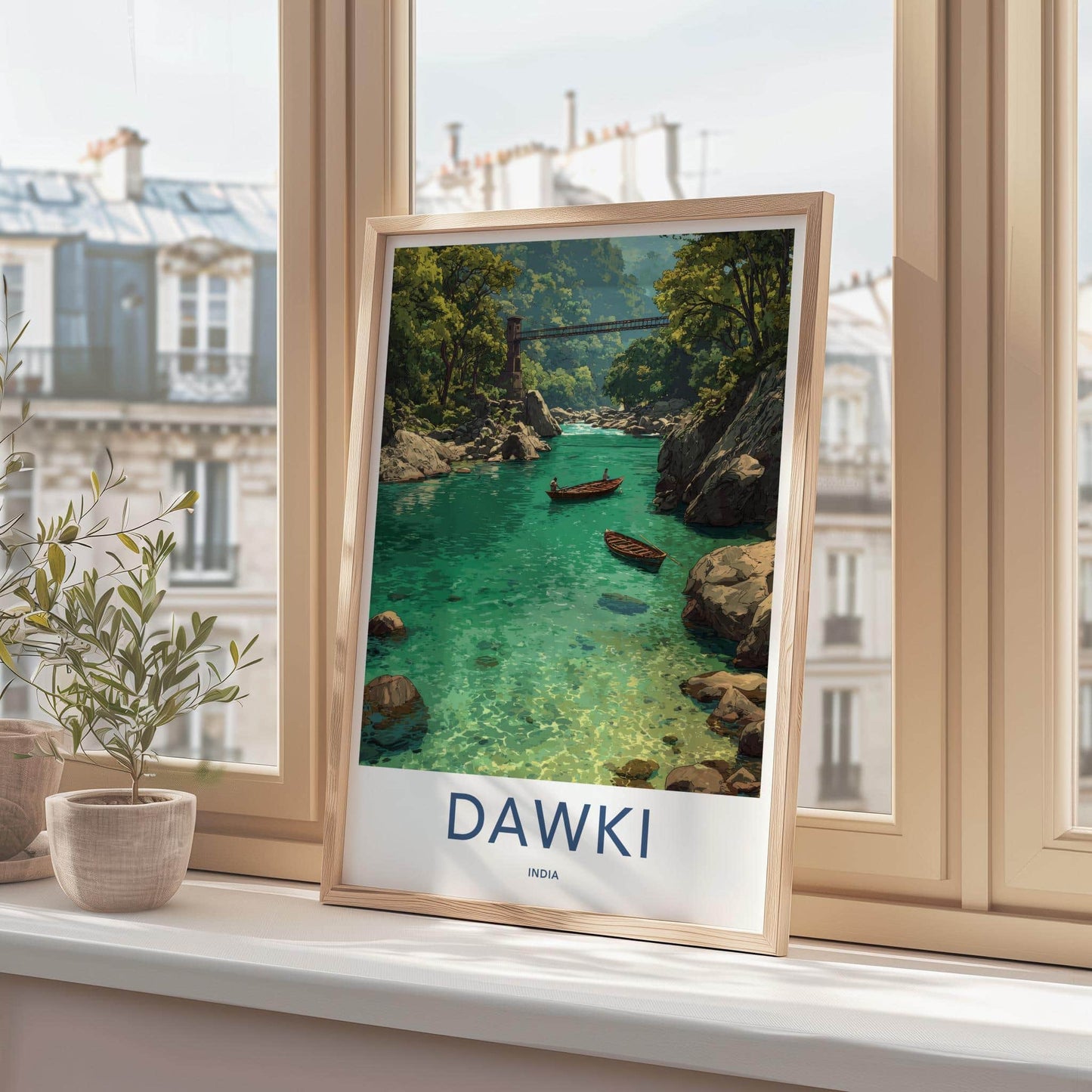 Dawki Poster - India Travel Art - Meghalaya Clear River Boats Wall Decor