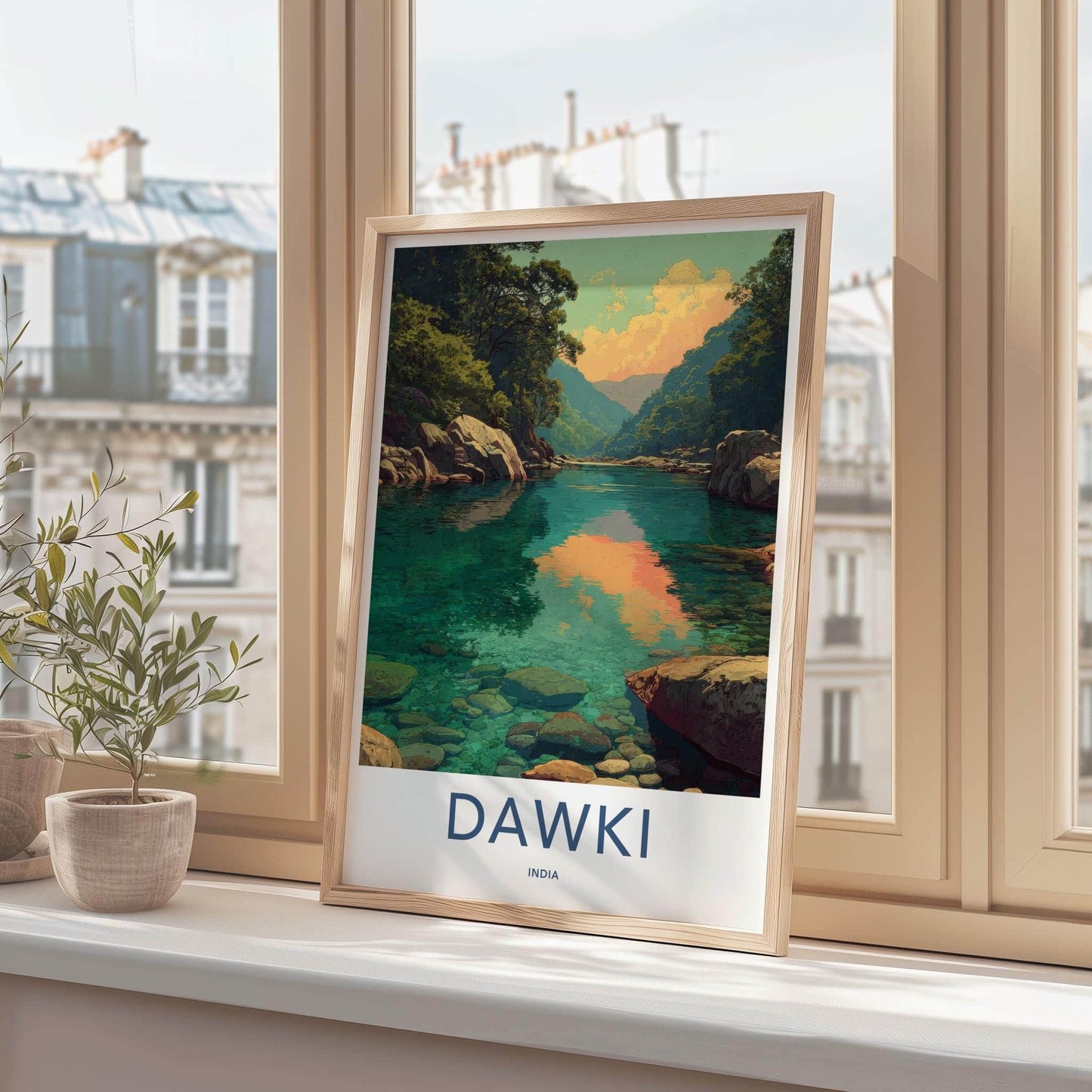 Dawki Poster - India Travel Art - Meghalaya Crystal Blue Stream Home Decor