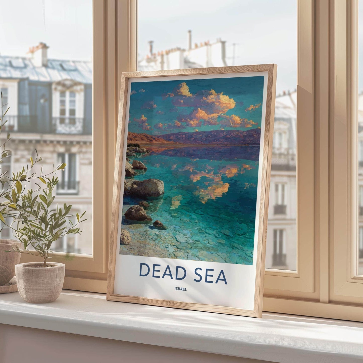 Dead Sea Poster - Israel Travel Art - Clear Water Shoreline Wall Decor