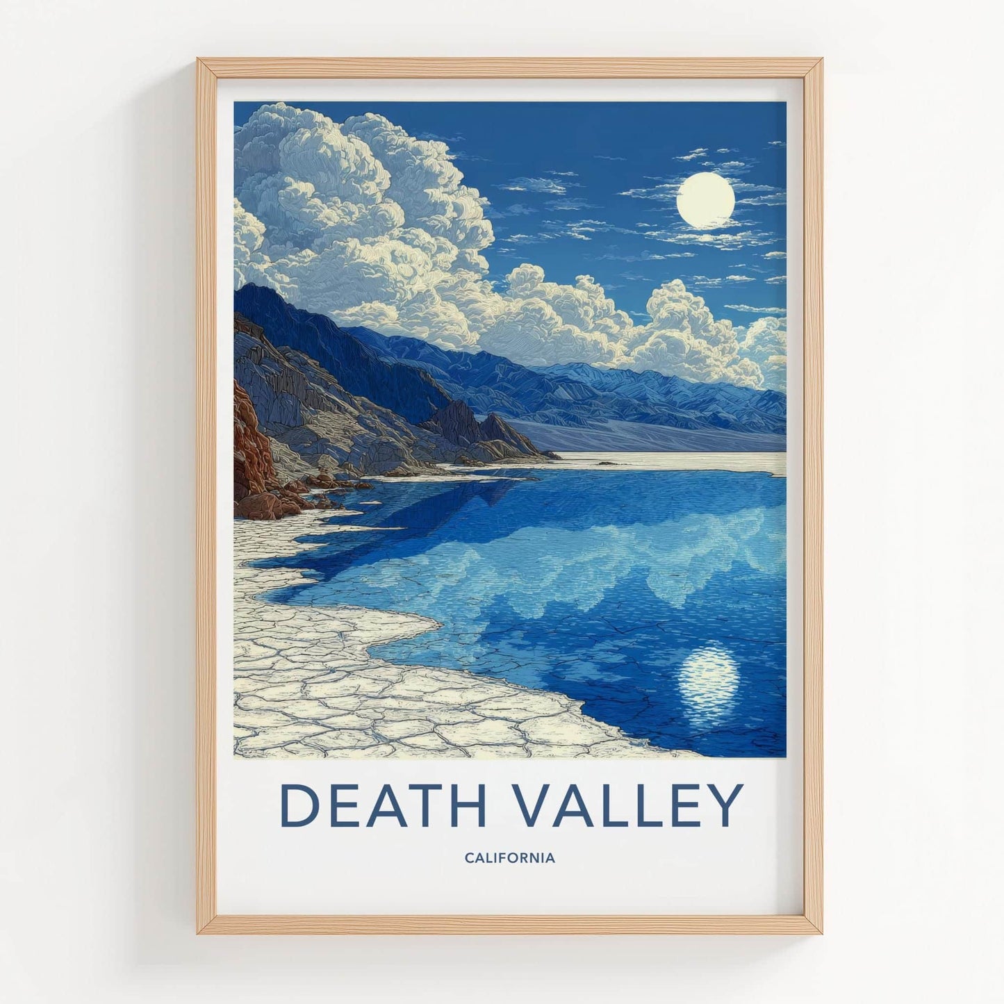 Death Valley Poster - California Travel Art - Moonlit Water Reflections Wall Decor