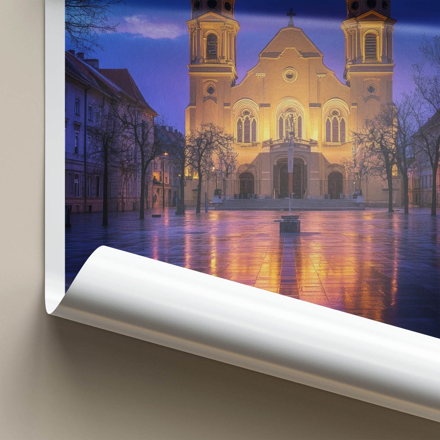 Debrecen Poster - Hungary Travel Art - Grand Church Glow Home Decor