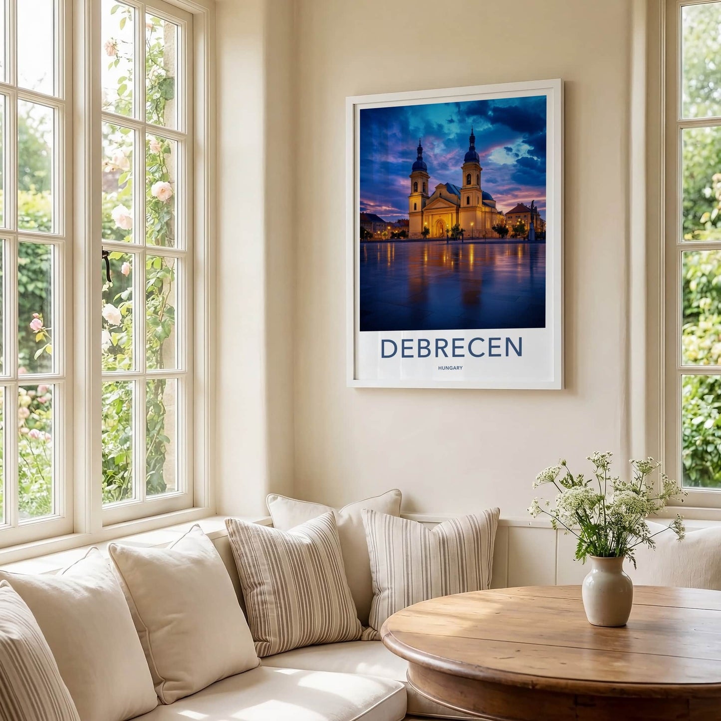 Debrecen Poster - Hungary Wall Art - Illuminated Church Reflection Home Decor