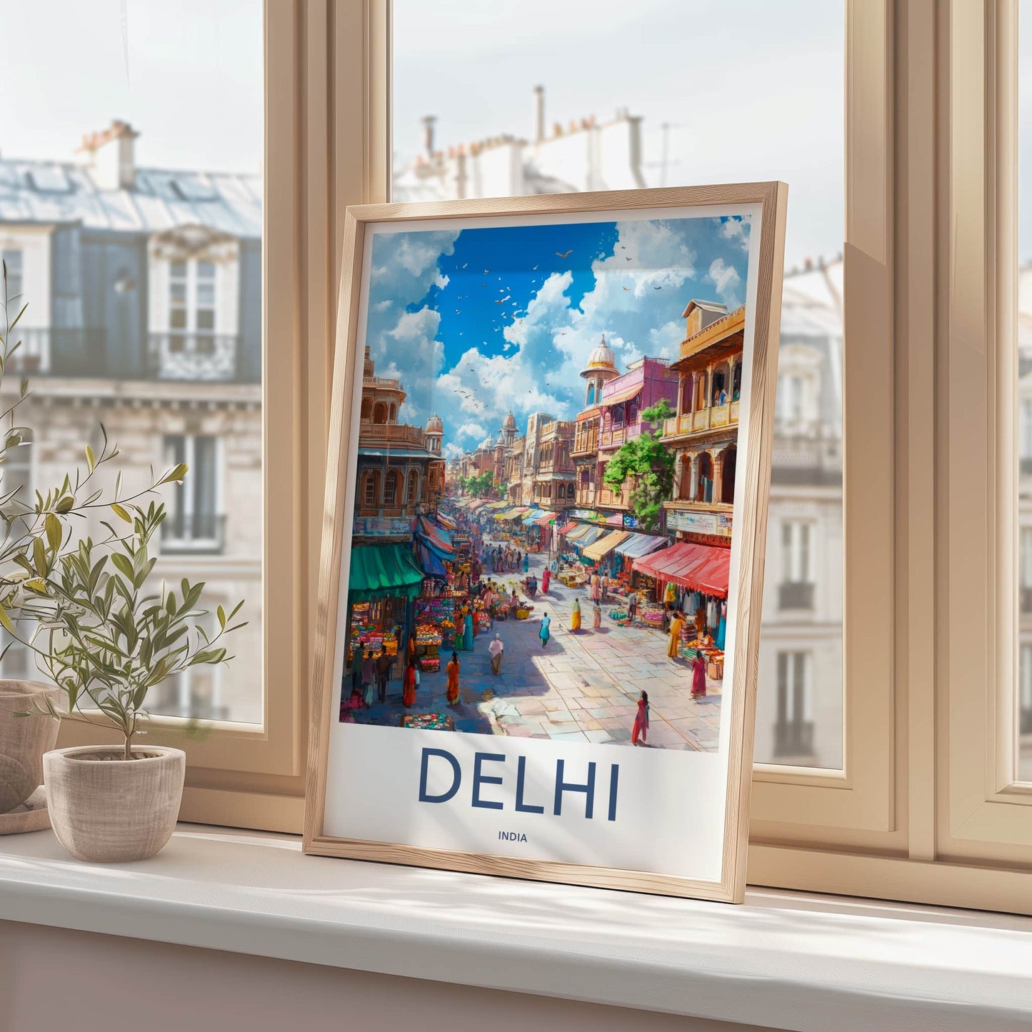 Delhi Poster - India Framed Print - Delhi Busy Market Framed Decor