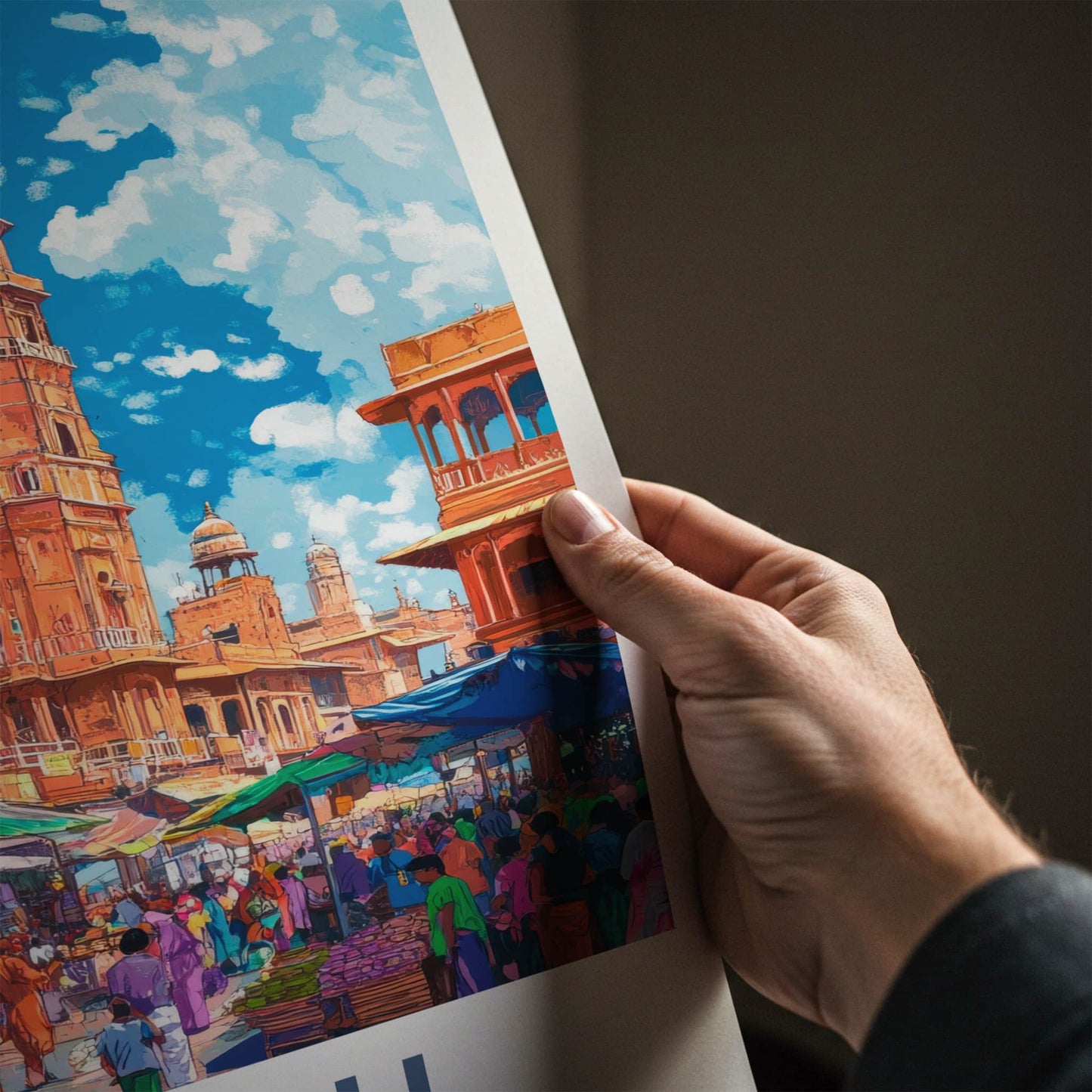 Delhi Poster - India Travel Art - Delhi Busy Street Market Home Decor