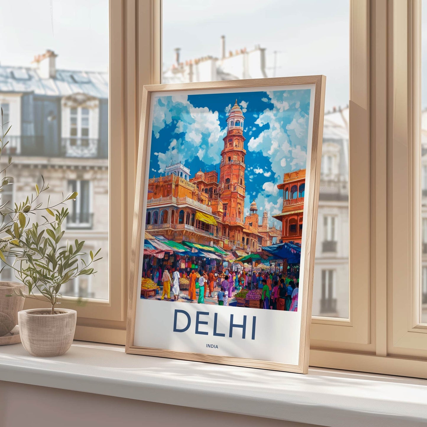 Delhi Poster - India Travel Art - Delhi Busy Street Market Home Decor