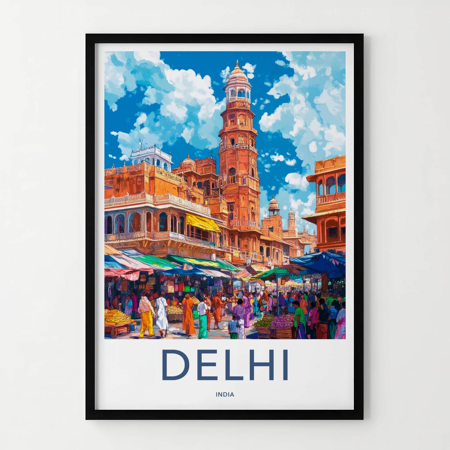 Delhi Poster - India Travel Art - Delhi Busy Street Market Home Decor