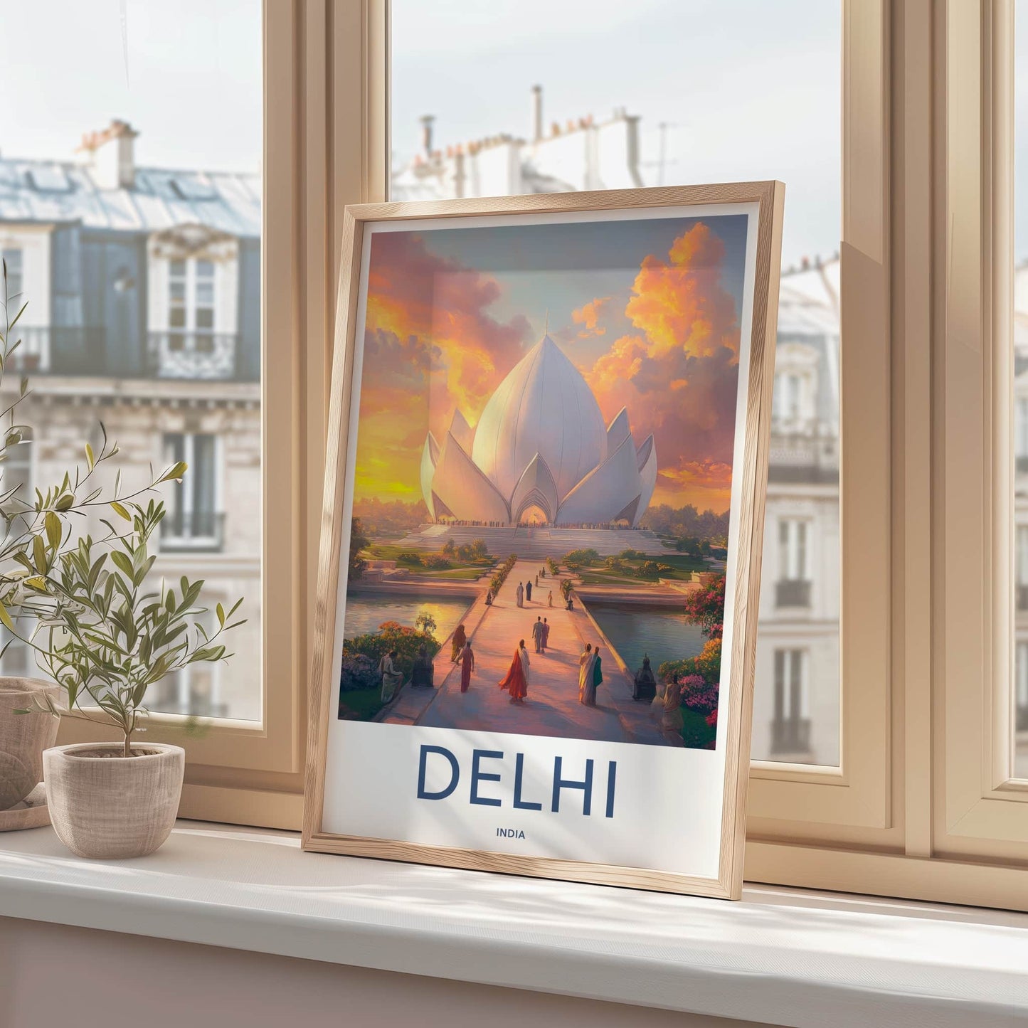 Delhi Poster - India Travel Art - Delhi Vibrant Sunset Temple Home Decor