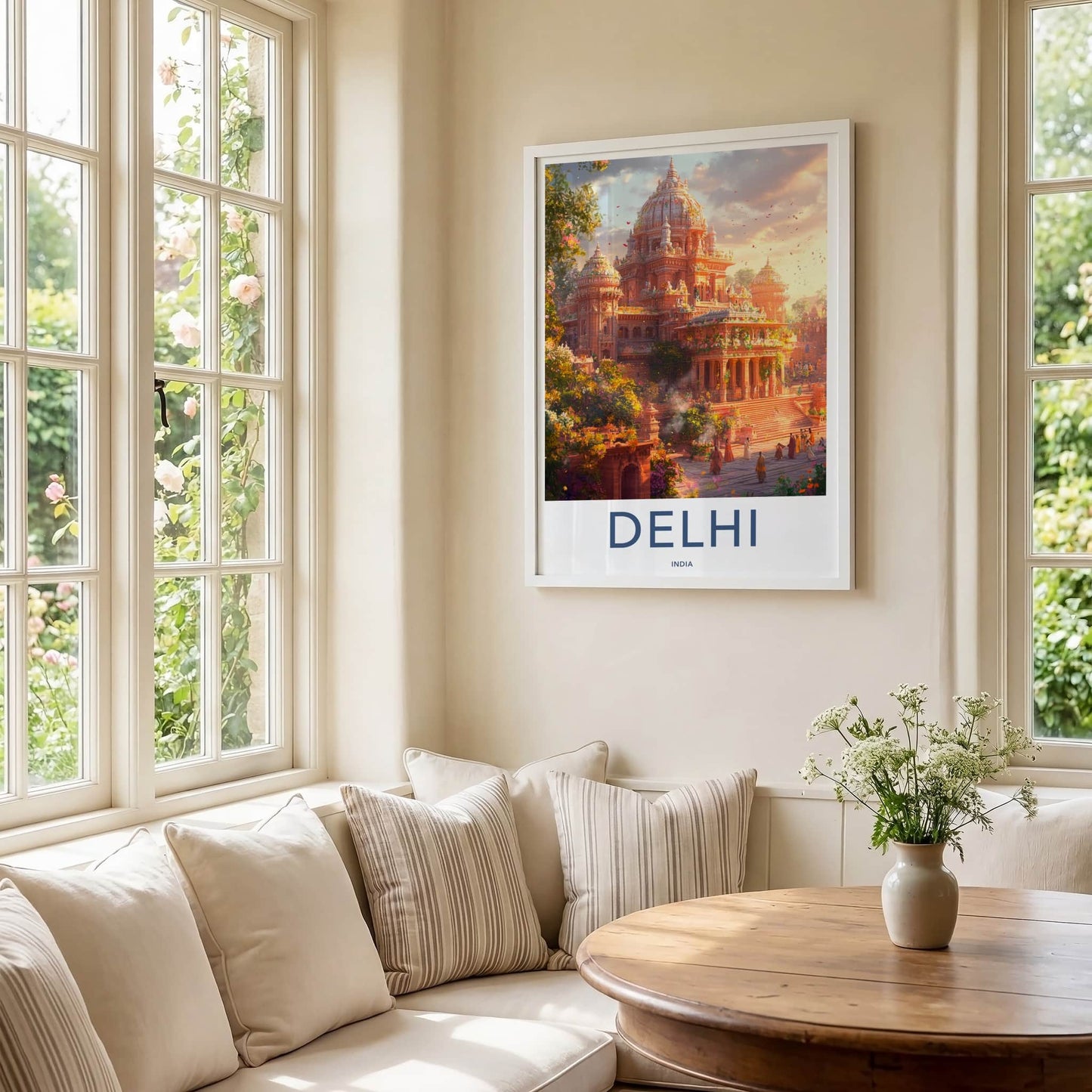 Delhi Poster - India Travel Print - Delhi Flowering Temple Ceremony Framed Decor