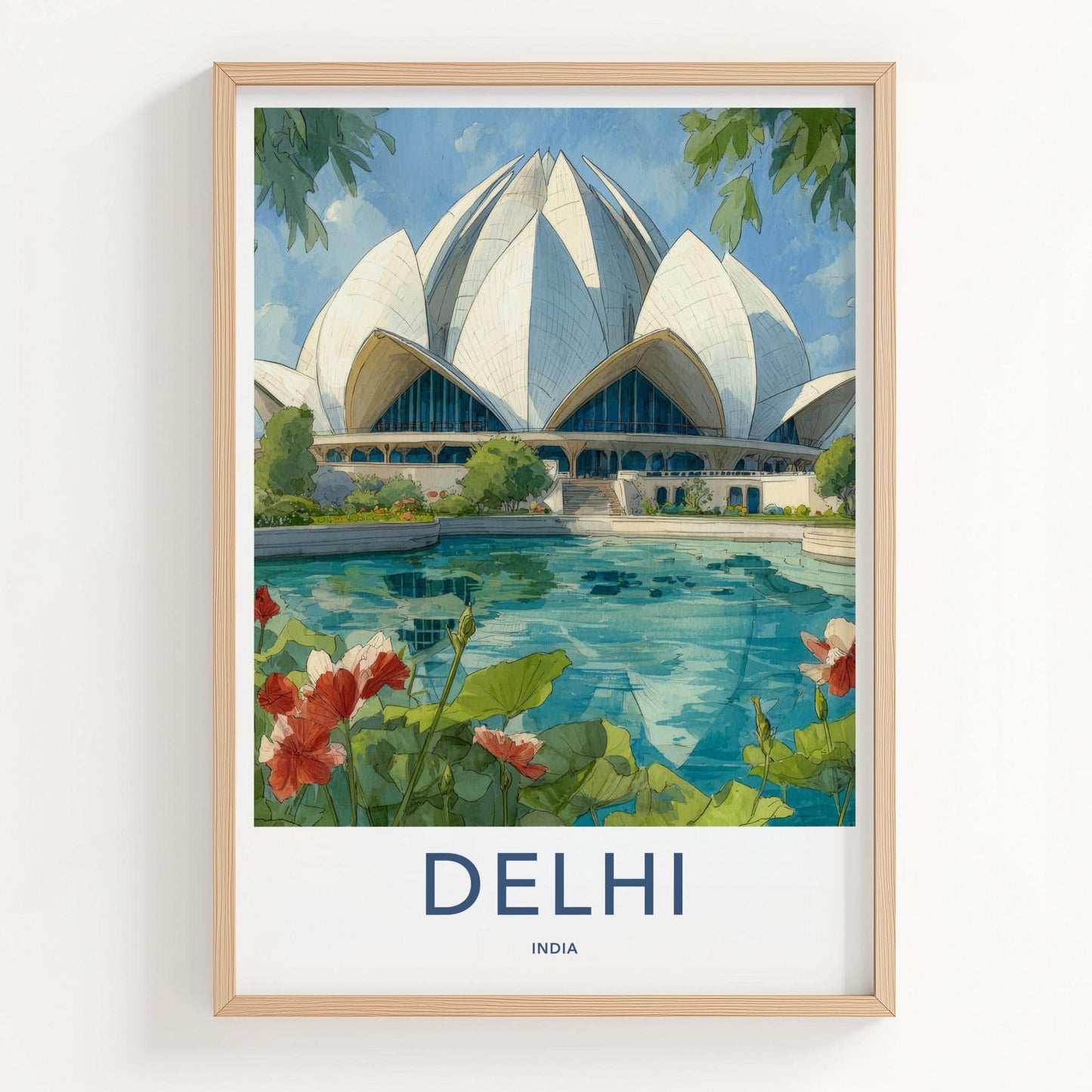 Delhi Poster - India Travel Print - Delhi White Petal Structure Framed Decor