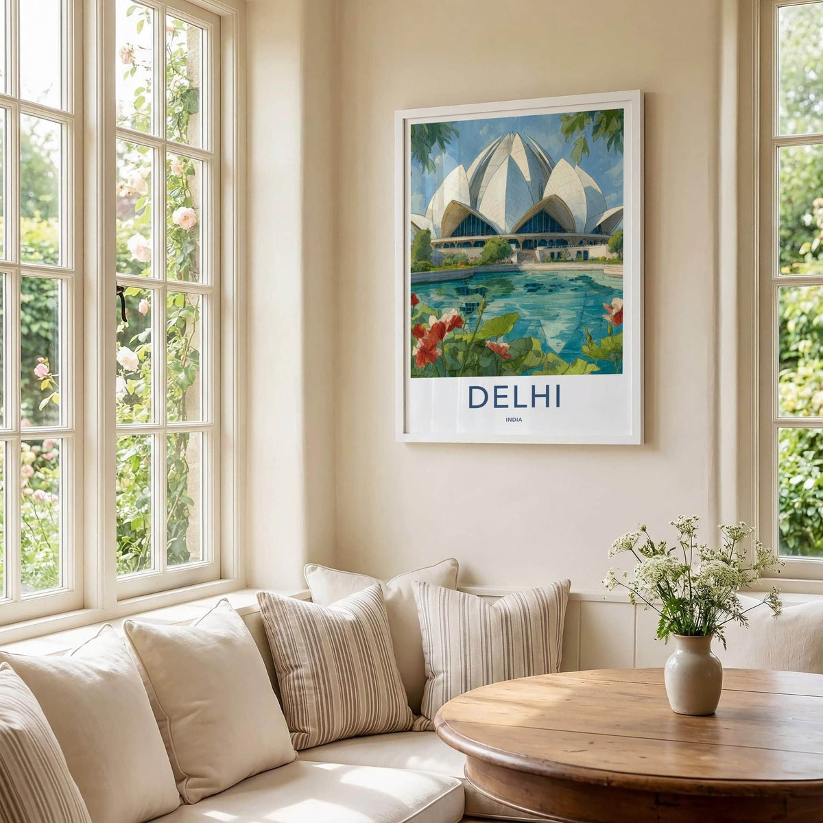 Delhi Poster - India Travel Print - Delhi White Petal Structure Framed Decor