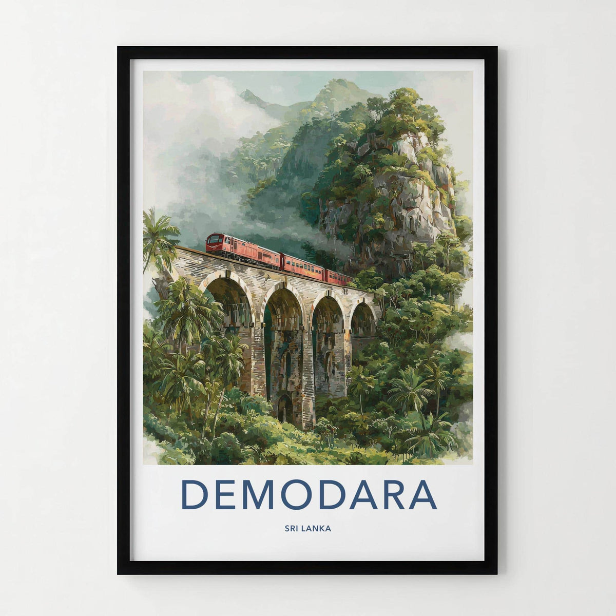 Demodara Poster - Sri Lanka Scenic Art - Misty Jungle Train Home Decor