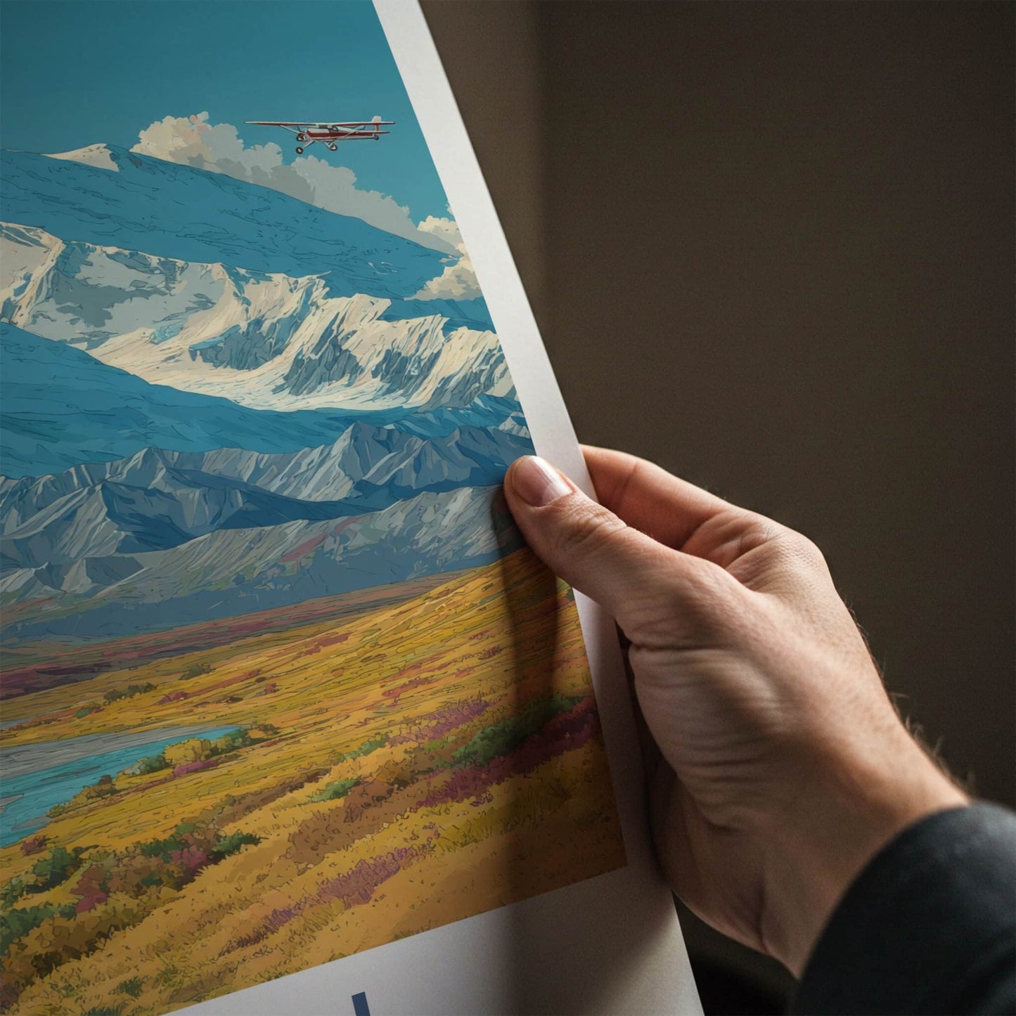 Denali Poster - Alaska Travel Print - Snow Capped Plane Home Decor