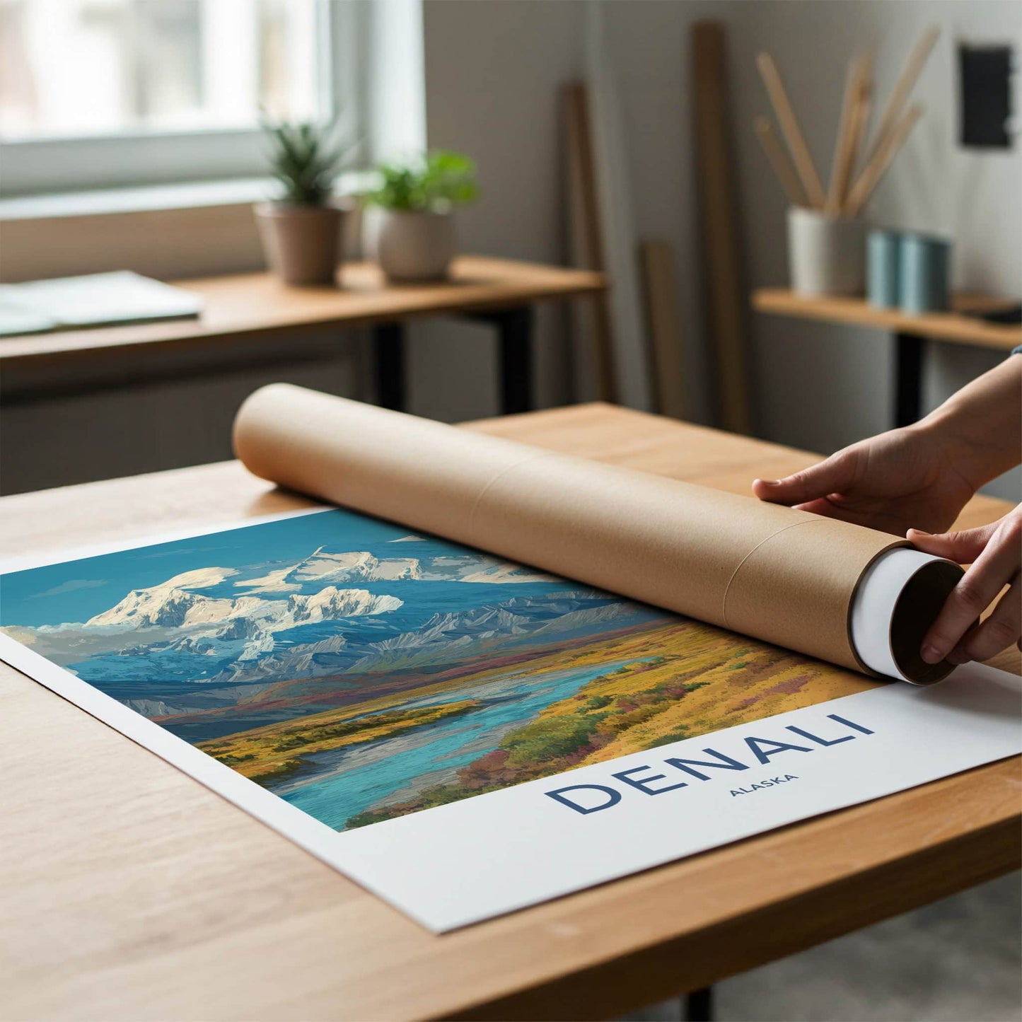 Denali Poster - Alaska Travel Print - Snow Capped Plane Home Decor