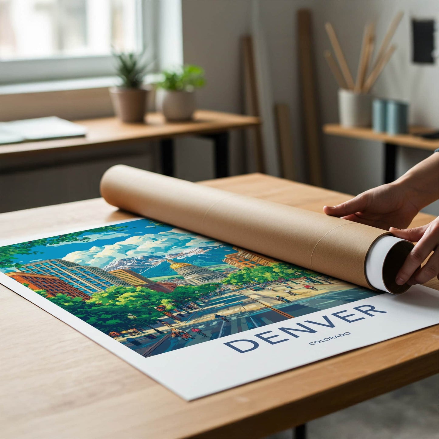 Denver Poster - Colorado Travel Art - City Capitol Mountains Home Decor