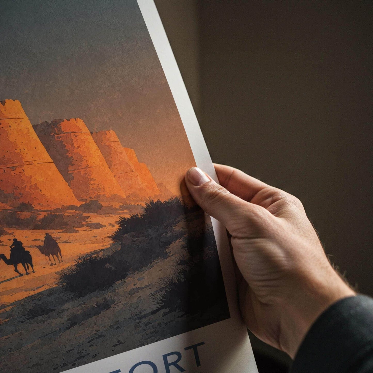 Derawar Fort Poster - Pakistan Travel Art - Desert Camel Caravan Home Decor