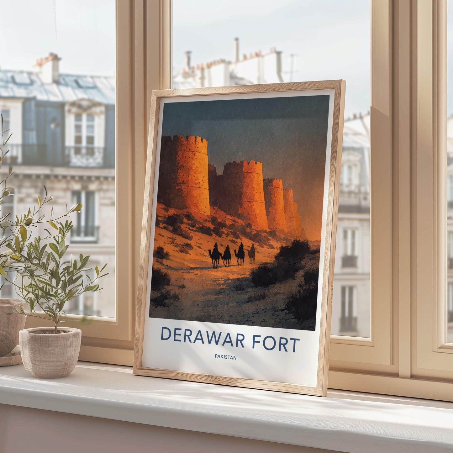 Derawar Fort Poster - Pakistan Travel Art - Desert Camel Caravan Home Decor