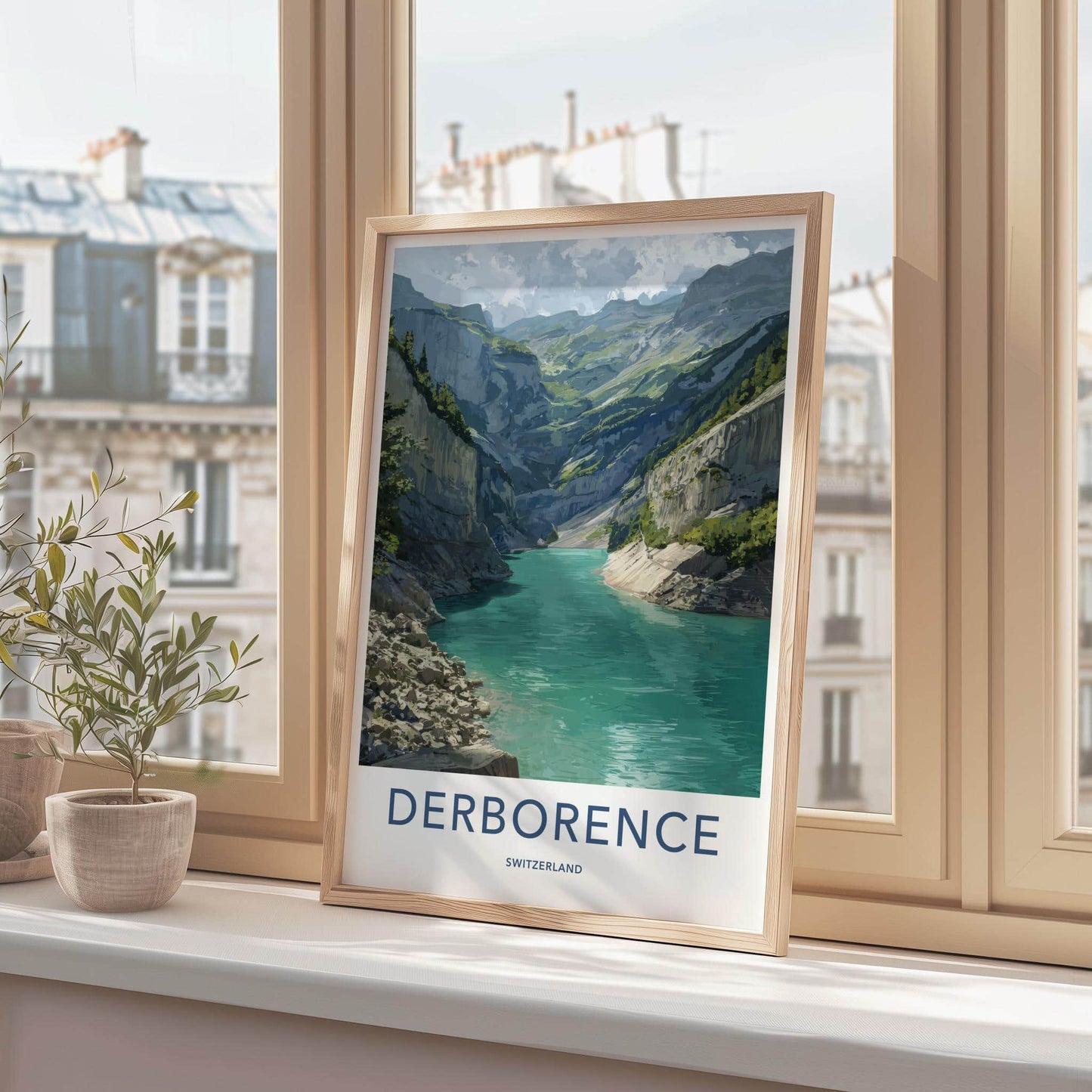 DERBORENCE Poster - Switzerland Scenic Art - Mountainous Valley River Wall Decor