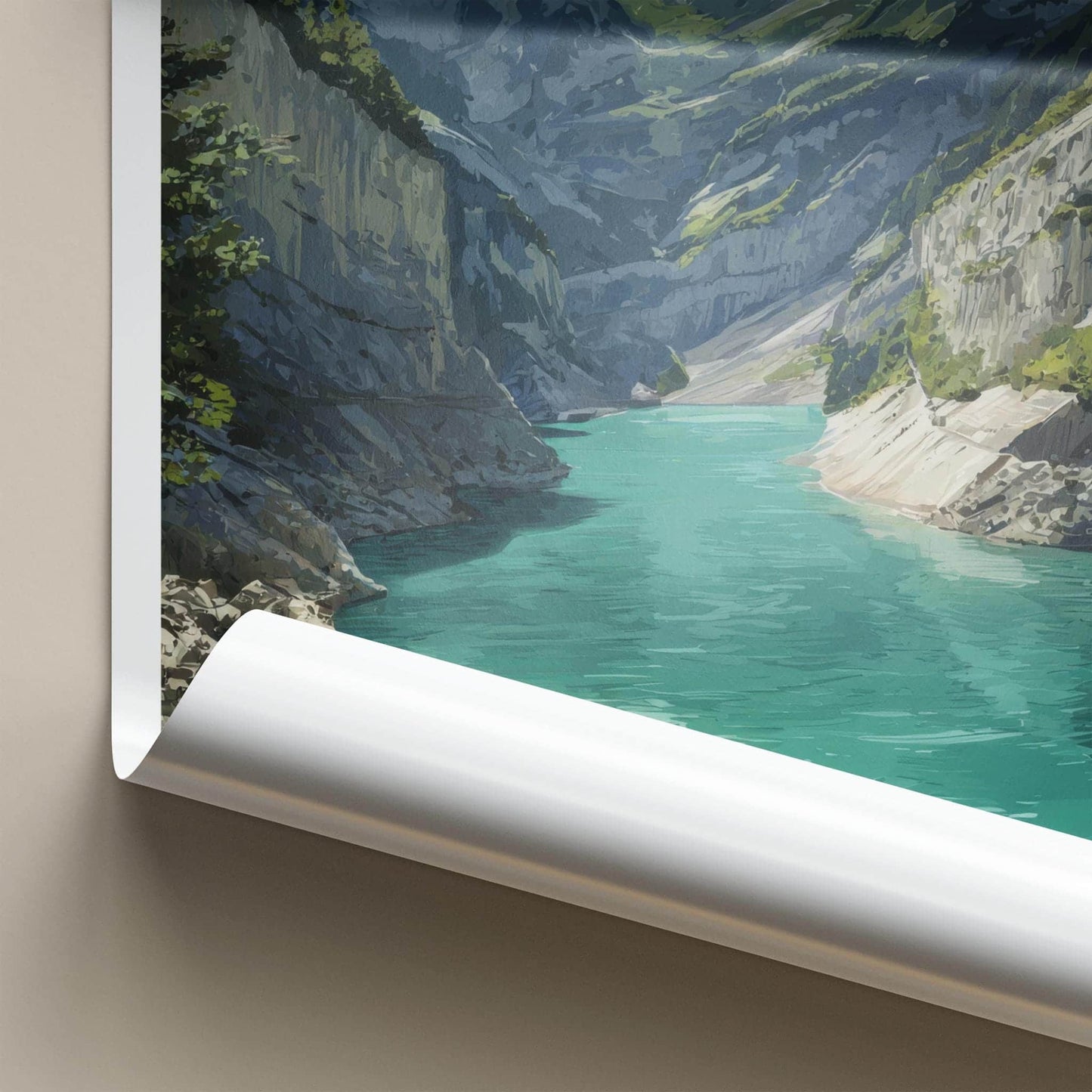 DERBORENCE Poster - Switzerland Scenic Art - Mountainous Valley River Wall Decor