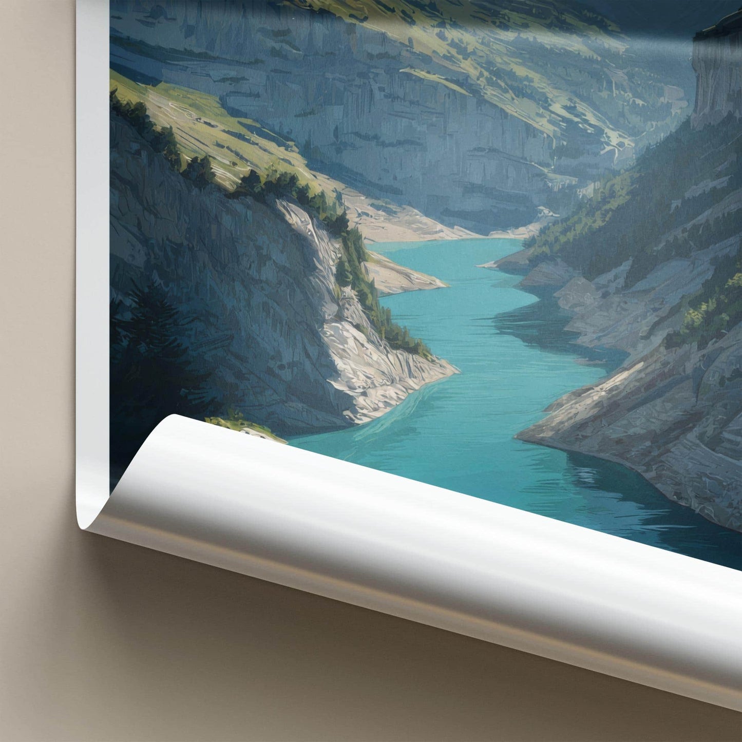 Derborence Poster - Switzerland Travel Art - Turquoise lake valley Wall Decor