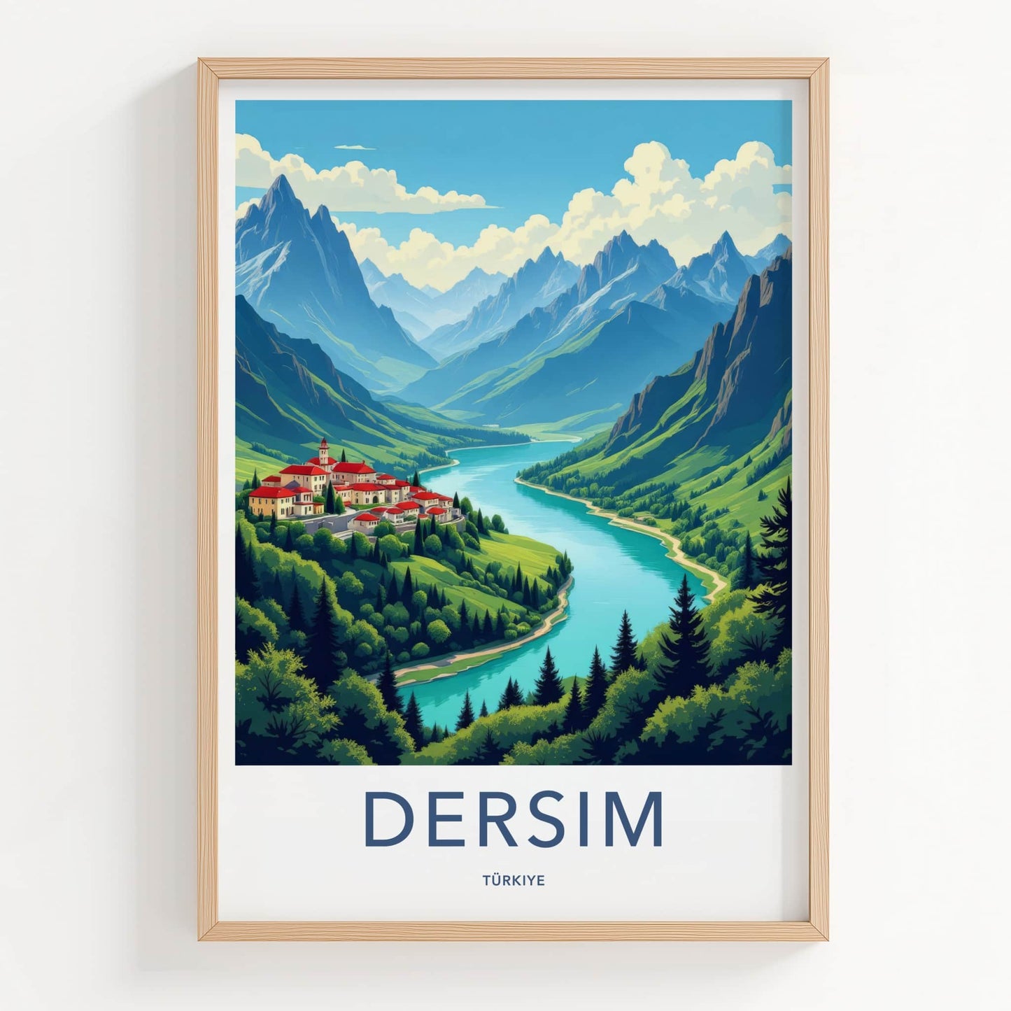 Dersim Poster - Turkiye Travel Art - Mountain River Village Home Decor