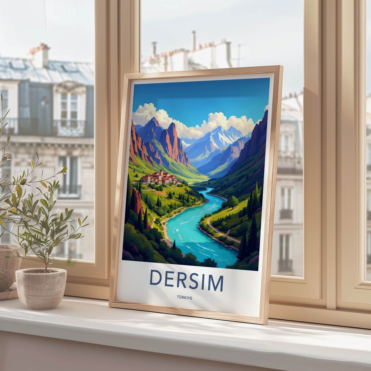 Dersim Poster - Turkiye Travel Art - Village River Mountains Home Decor