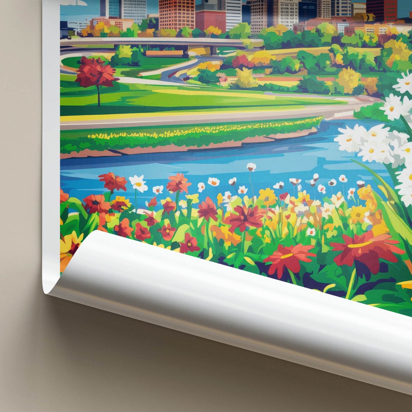 Des Moines Poster - Iowa Travel Art - Vibrant City River Home Decor
