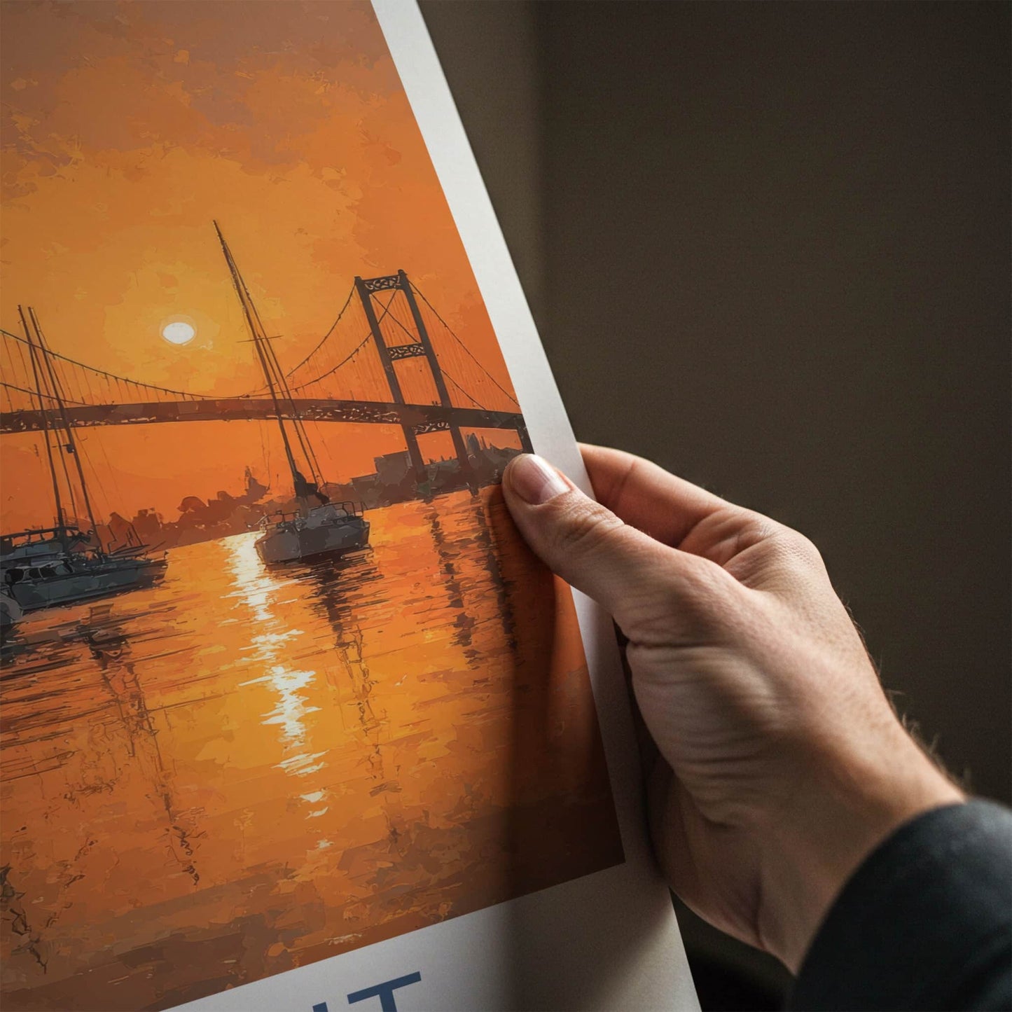 Detroit Poster - Michigan Travel Art - Bridge River Sunset Home Decor